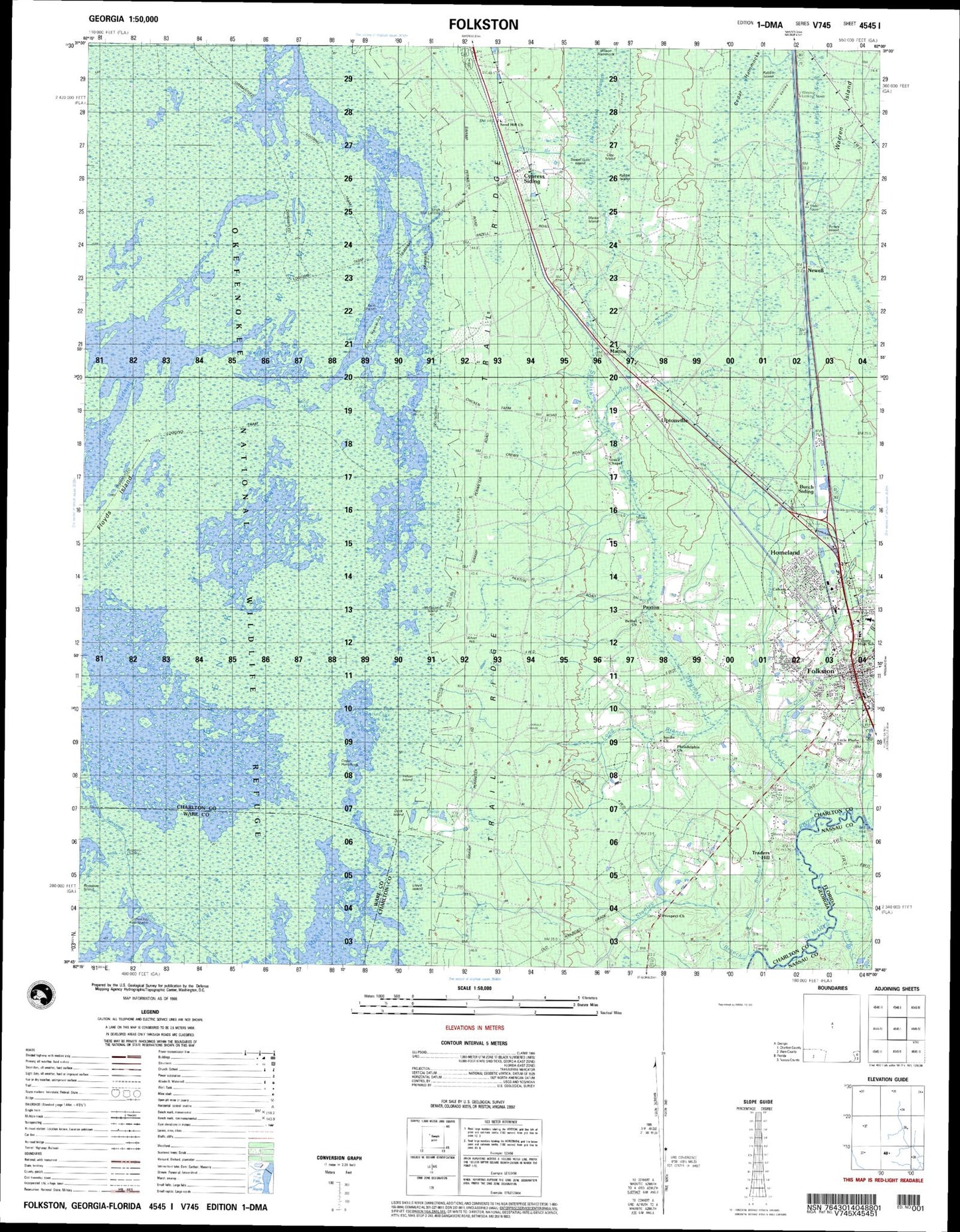 Folkston Georgia Military 1:50,000 Map