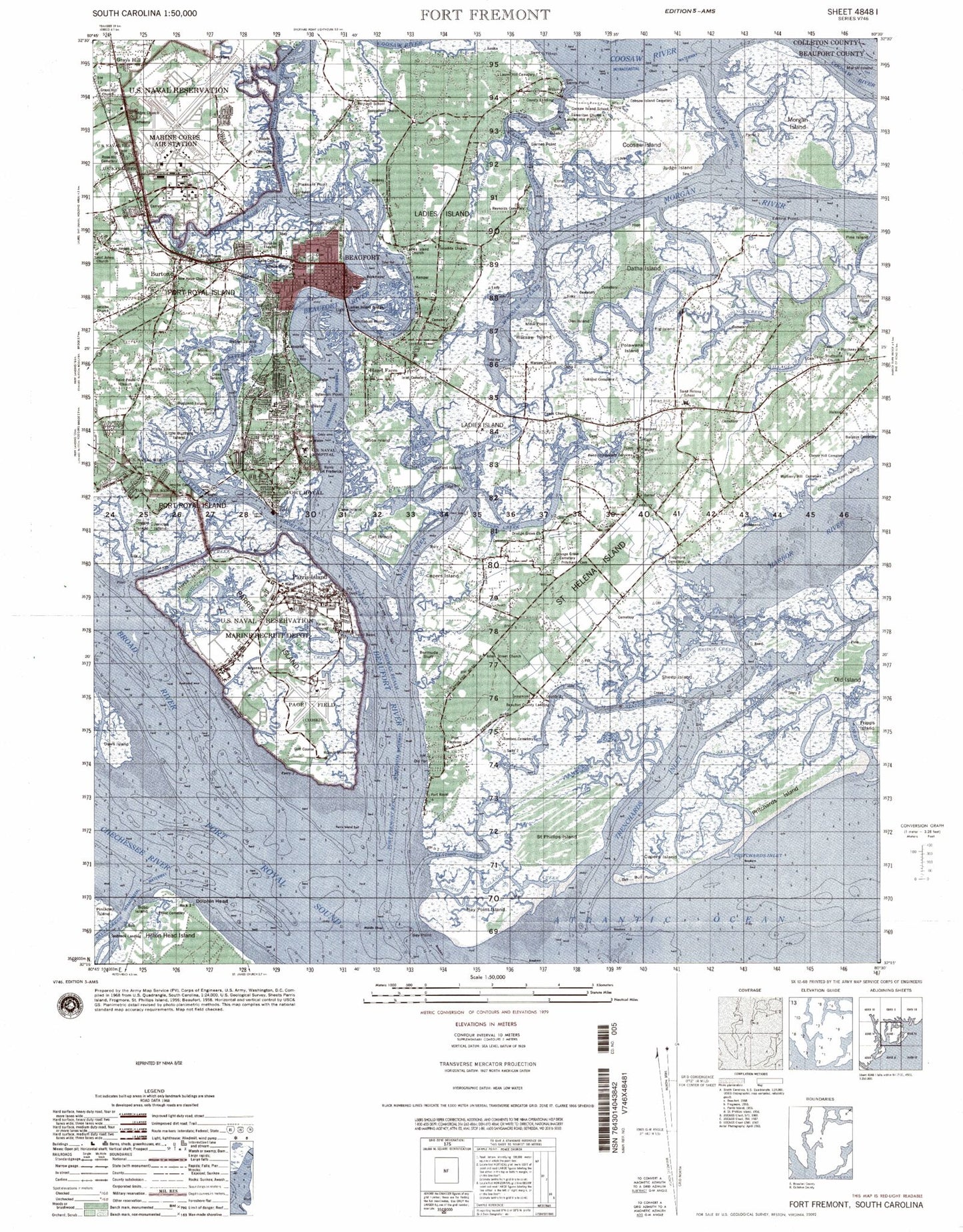 Fort Fremont South Carolina Military 1:50,000 Map