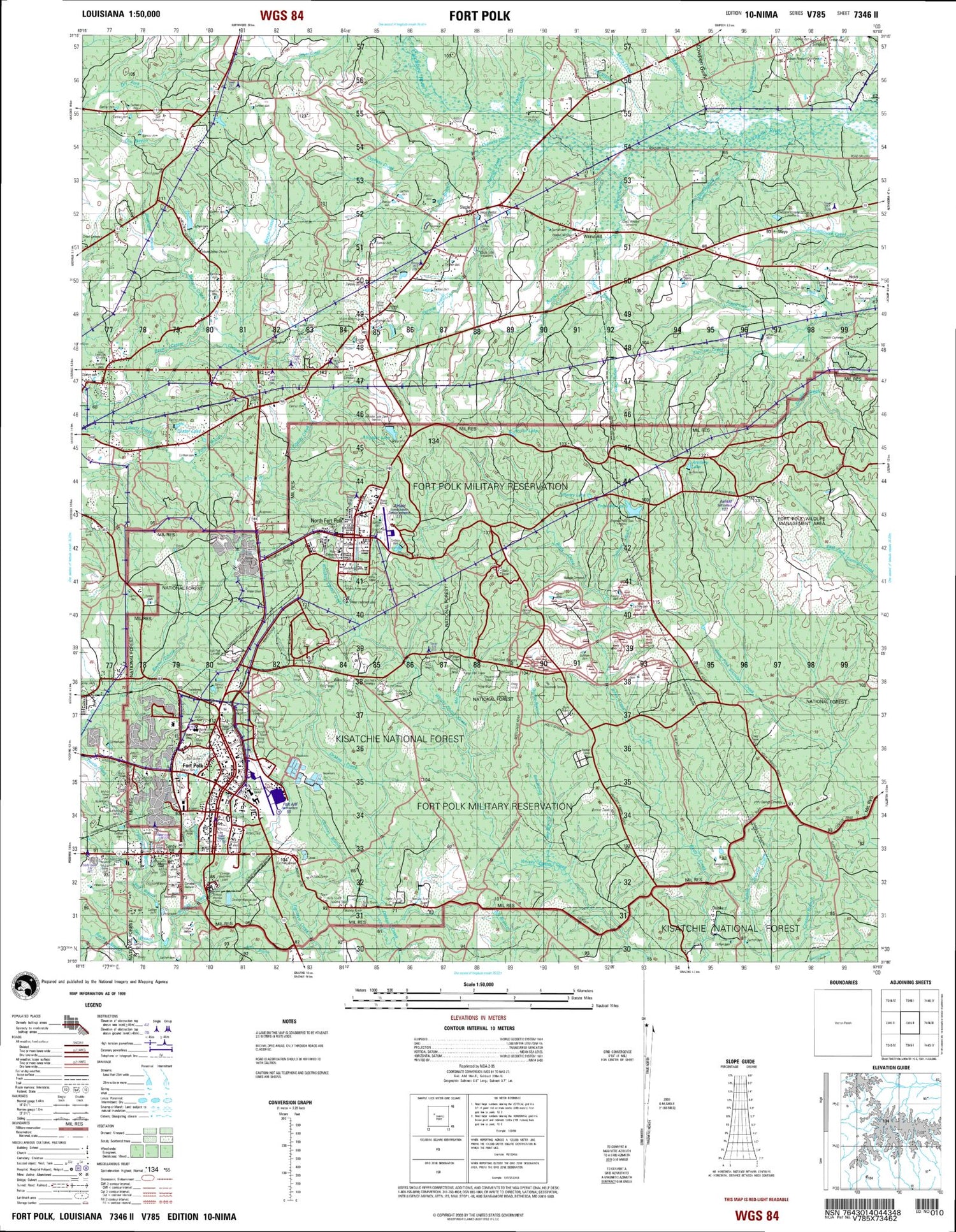 Fort Polk Louisiana Military 1:50,000 Map