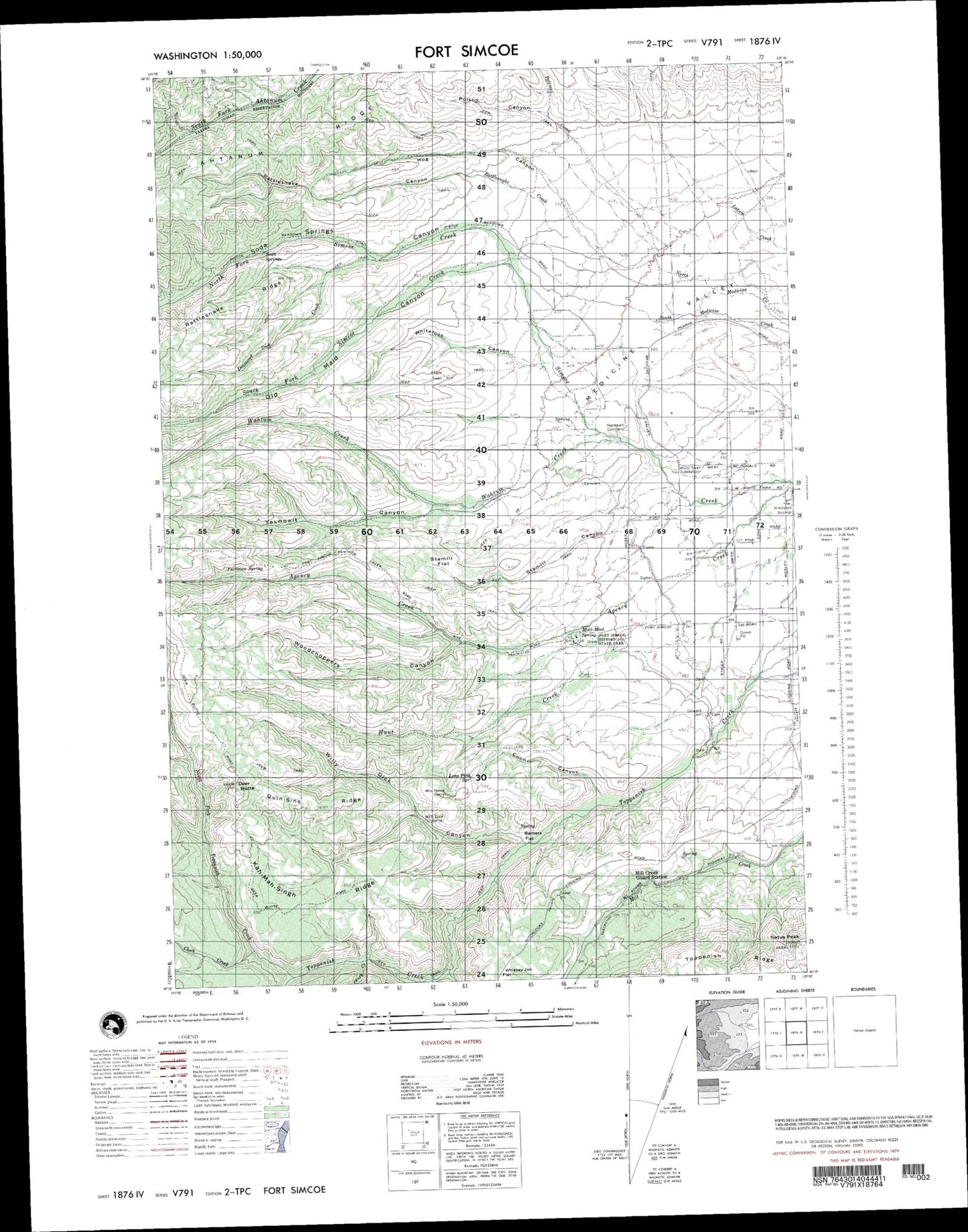 Fort Simcoe Washington Military 1:50,000 Map