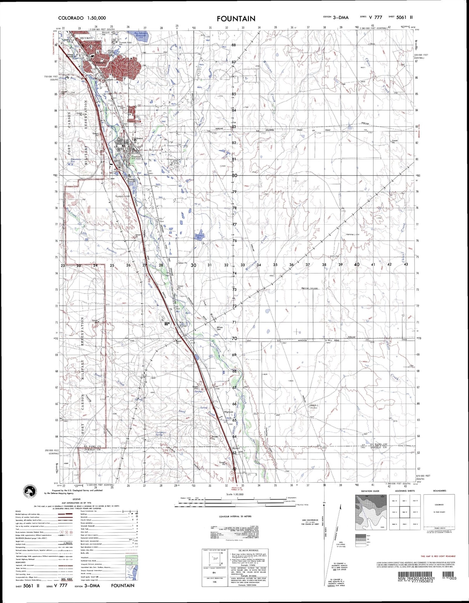 Fountain Colorado Military 1:50,000 Map