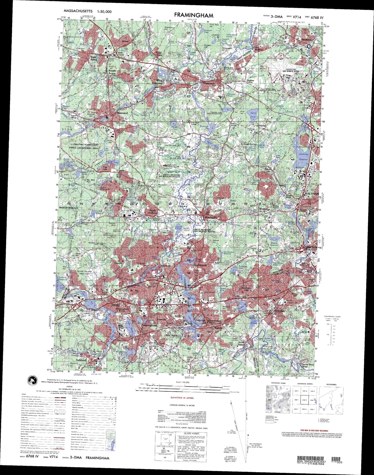 Framingham Massachusetts Military 1:50,000 Map