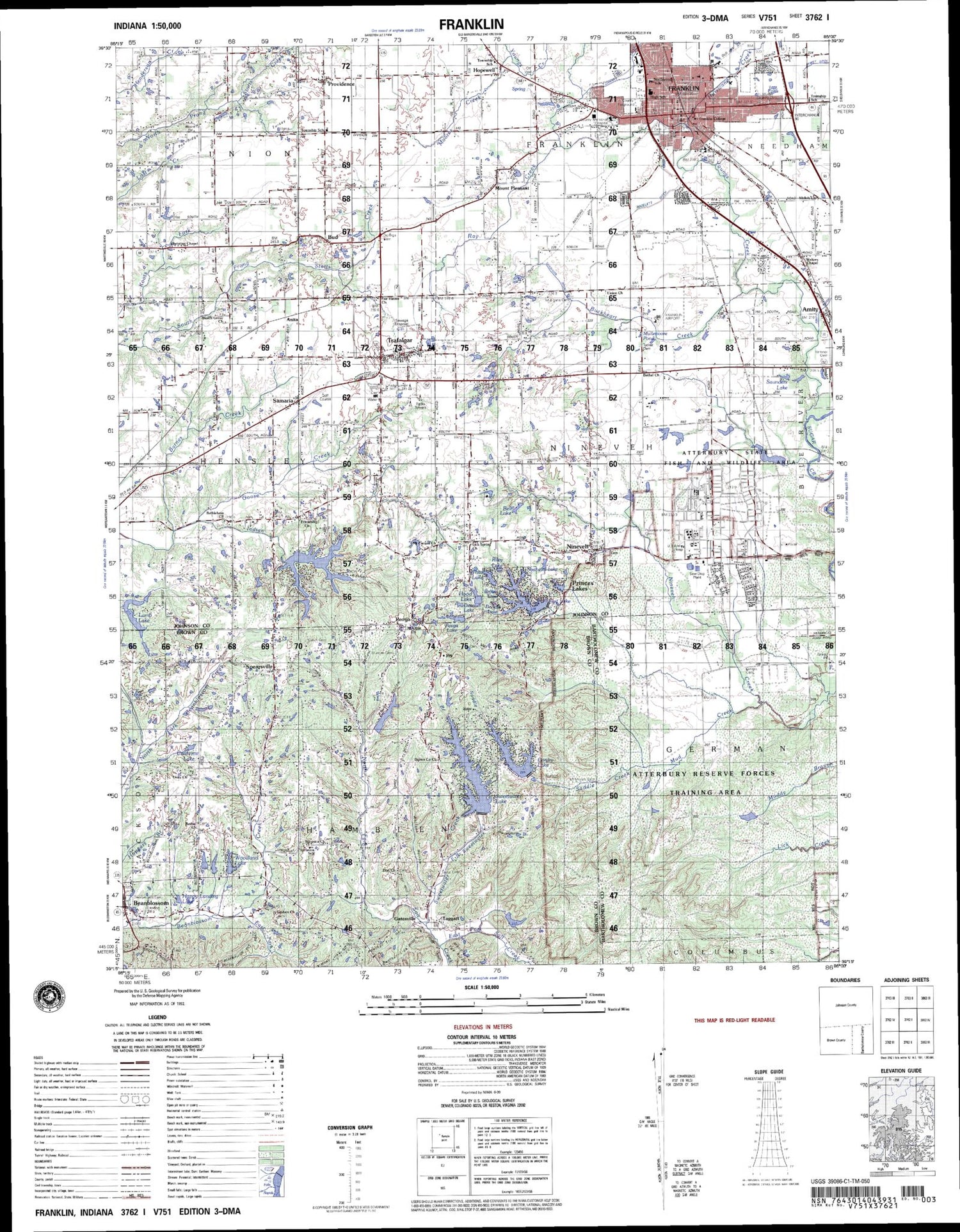 Franklin Indiana Military 1:50,000 Map