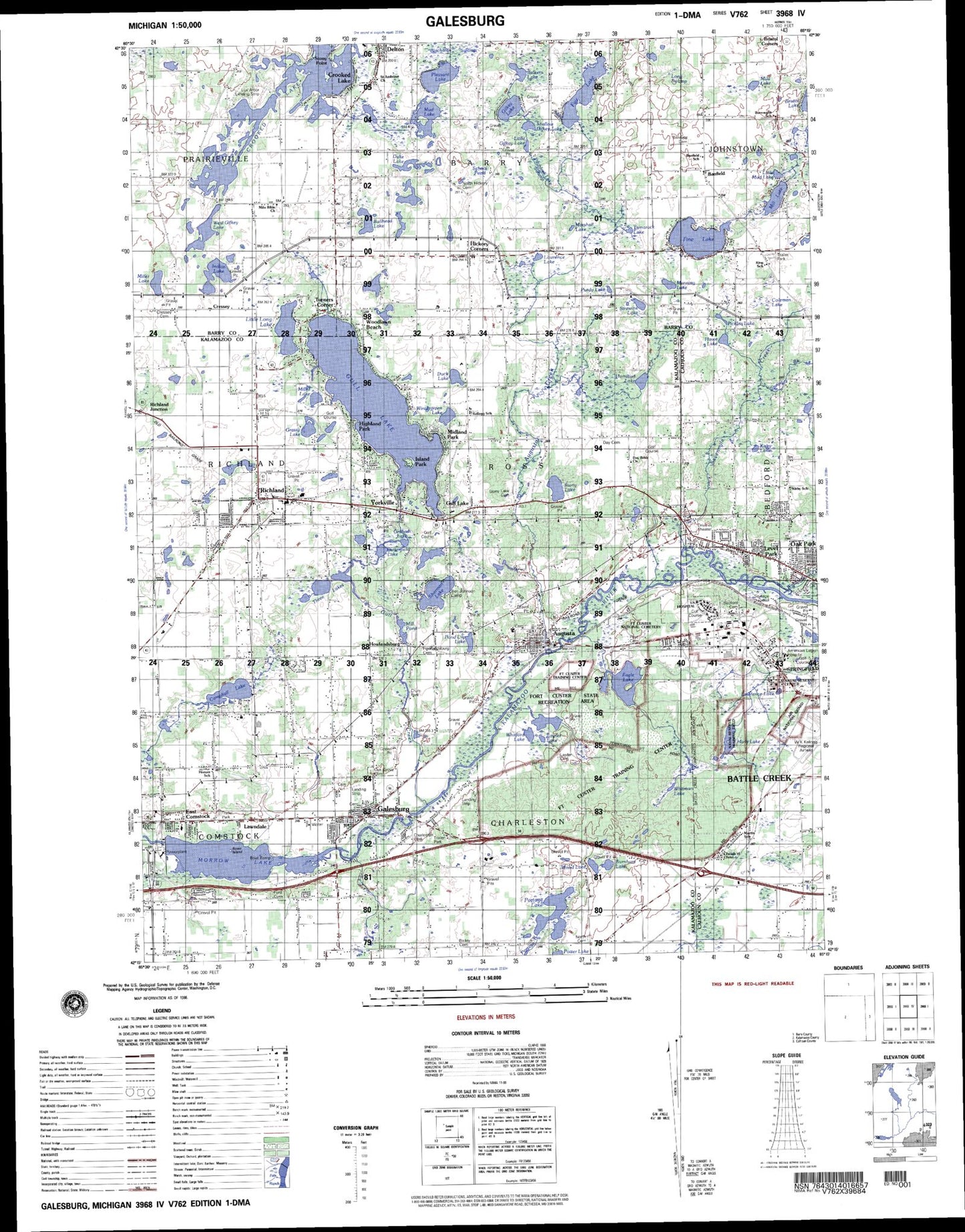 Galesburg Michigan Military 1:50,000 Map