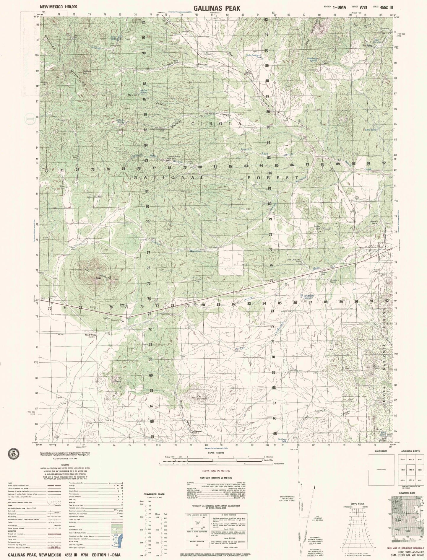 Gallinas Peak New Mexico Military 1:50,000 Map