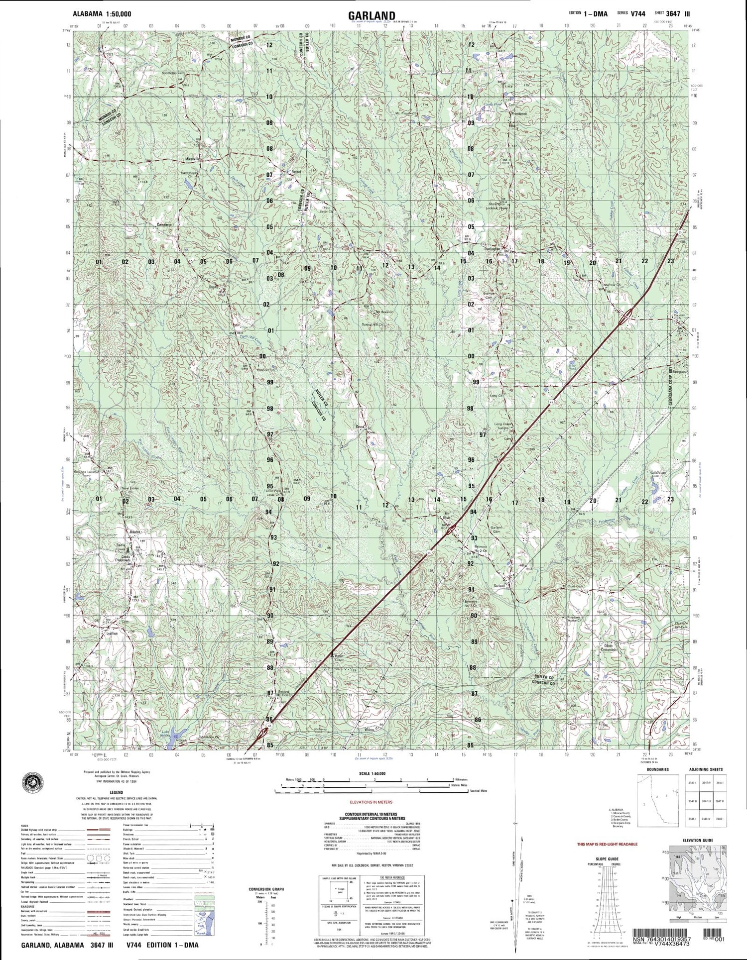 Garland Alabama Military 1:50,000 Map