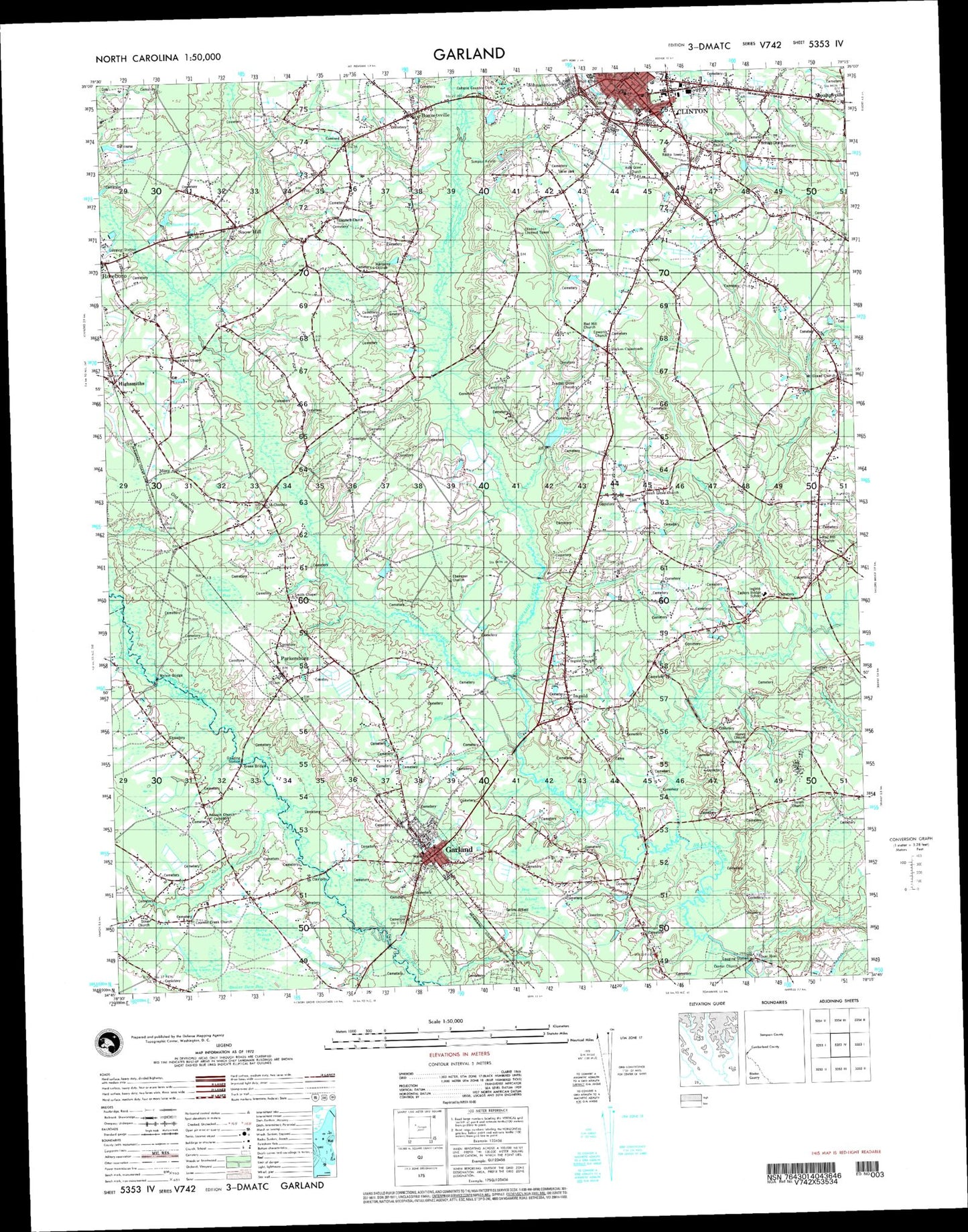 Garland North Carolina Military 1:50,000 Map