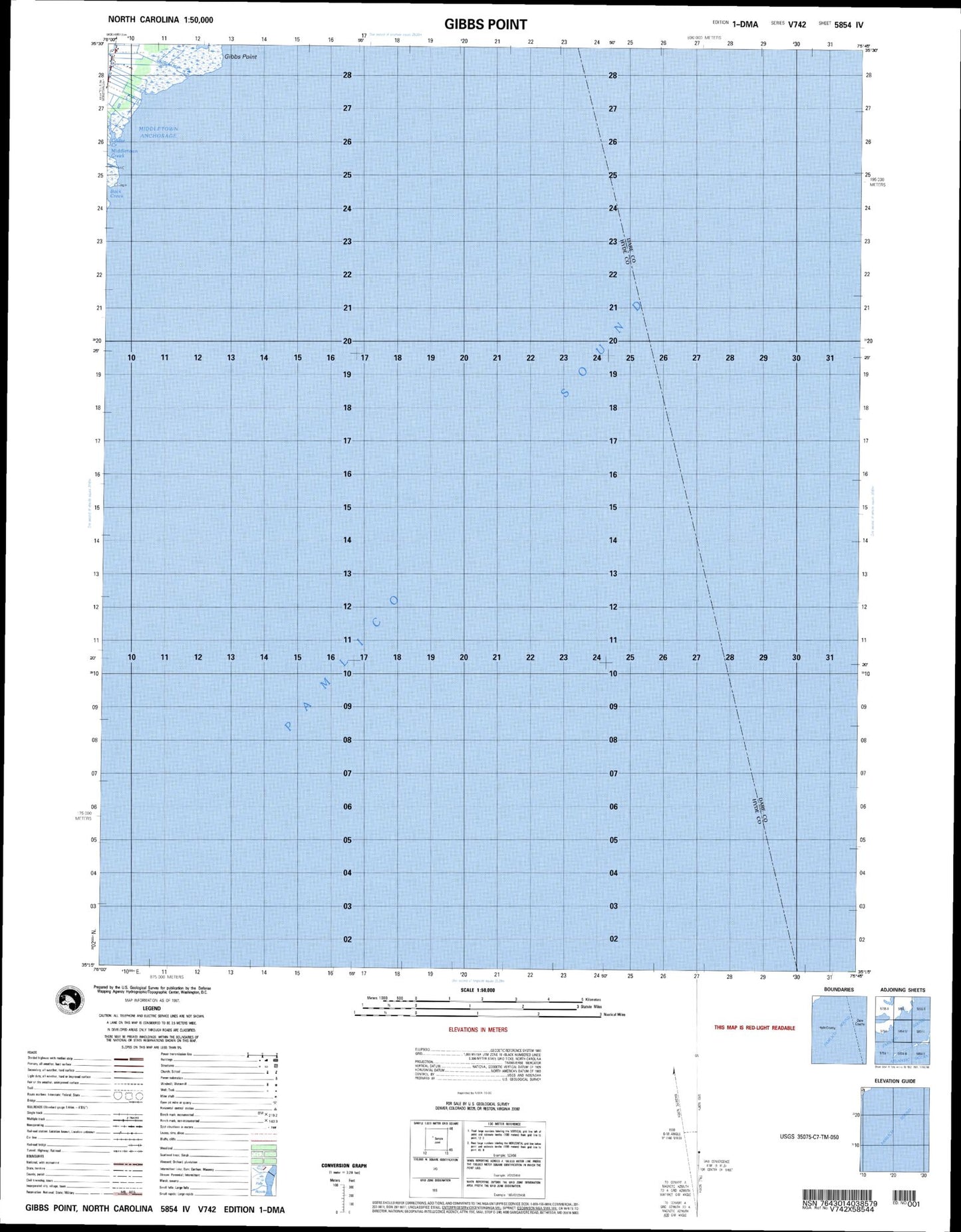 Gibbs Point North Carolina Military 1:50,000 Map