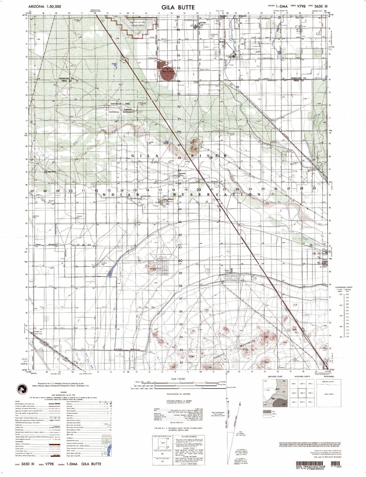 Gila Butte Arizona Military 1:50,000 Map