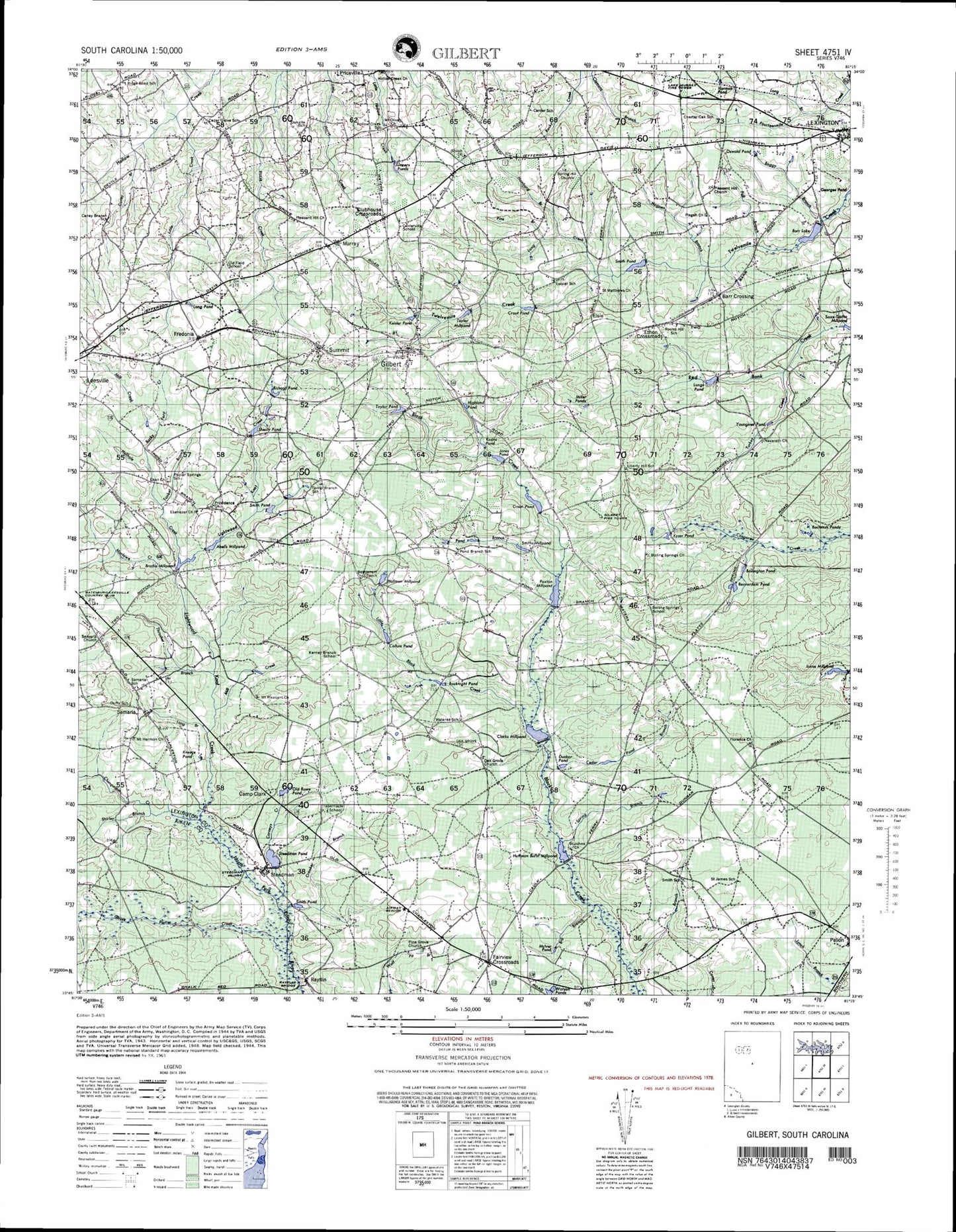 Gilbert South Carolina Military 1:50,000 Map