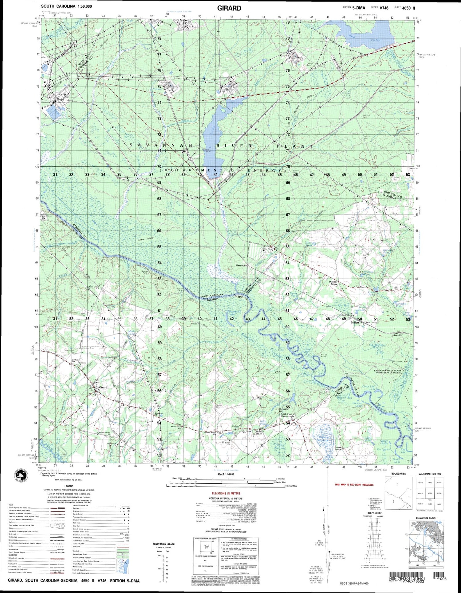 Girard South Carolina Military 1:50,000 Map