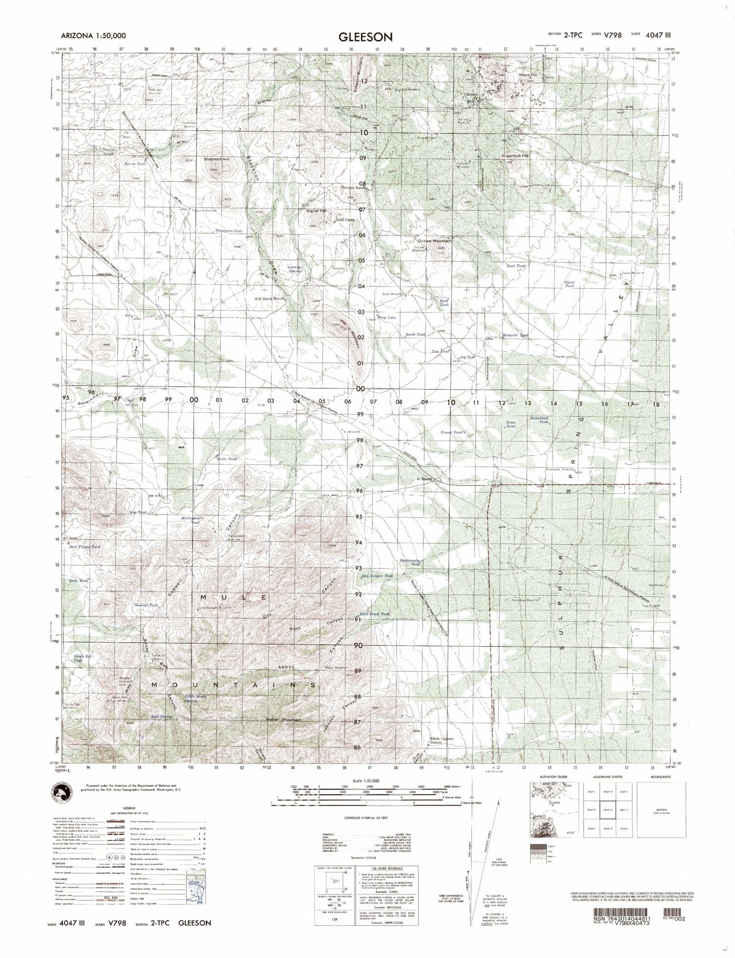 Gleeson Arizona Military 1:50,000 Map