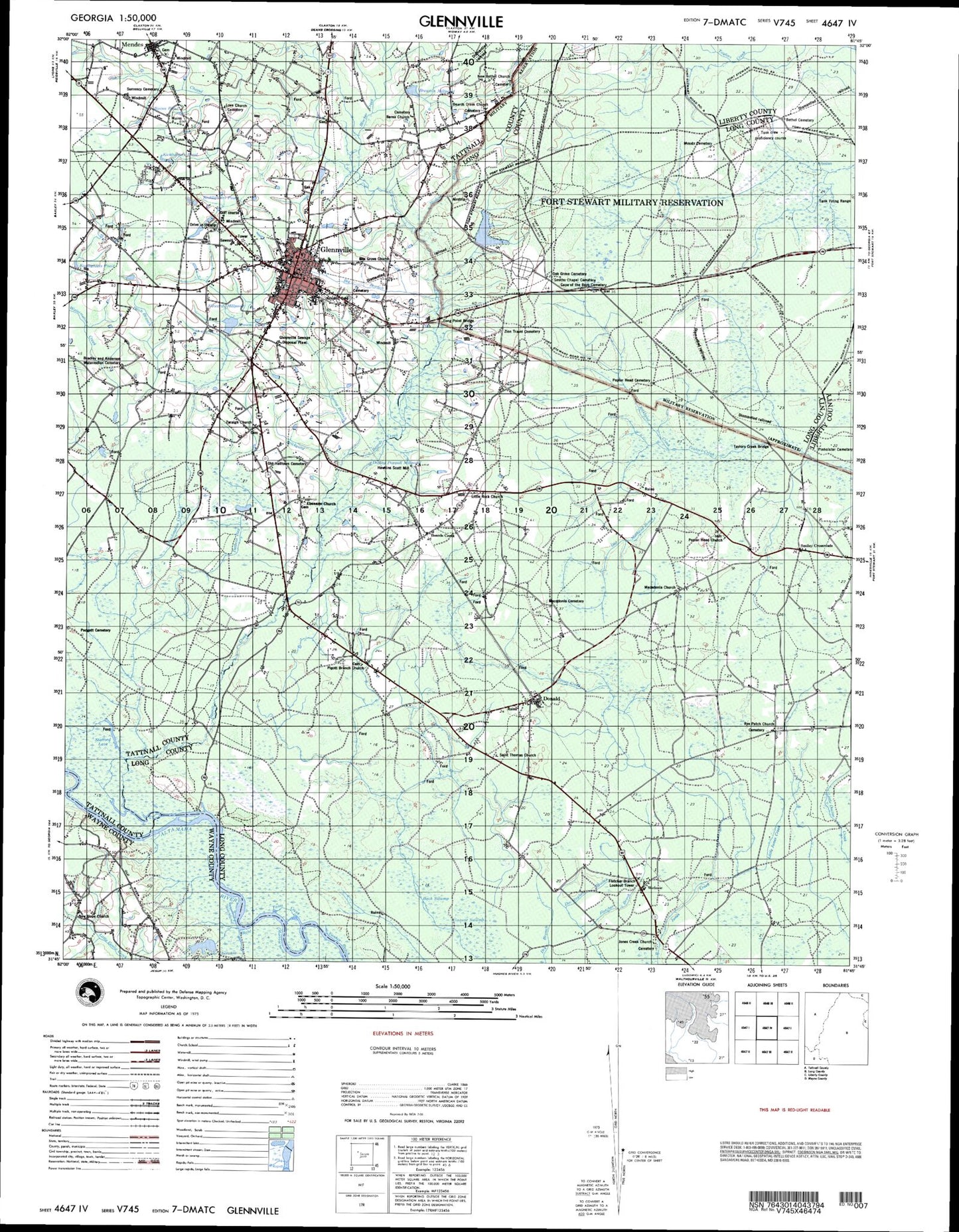 Glennville Georgia Military 1:50,000 Map