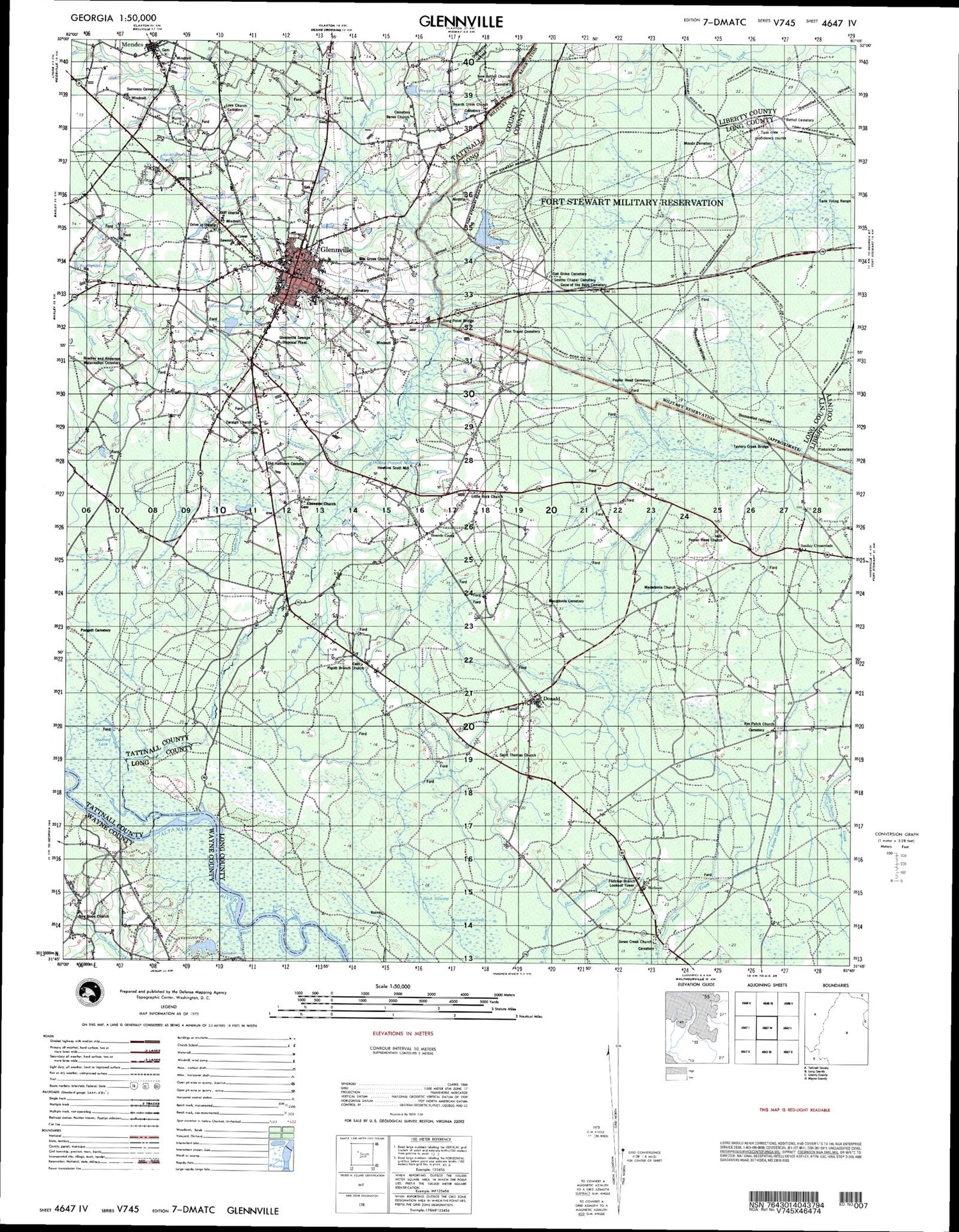 Glennville Georgia Military 1:50,000 Map