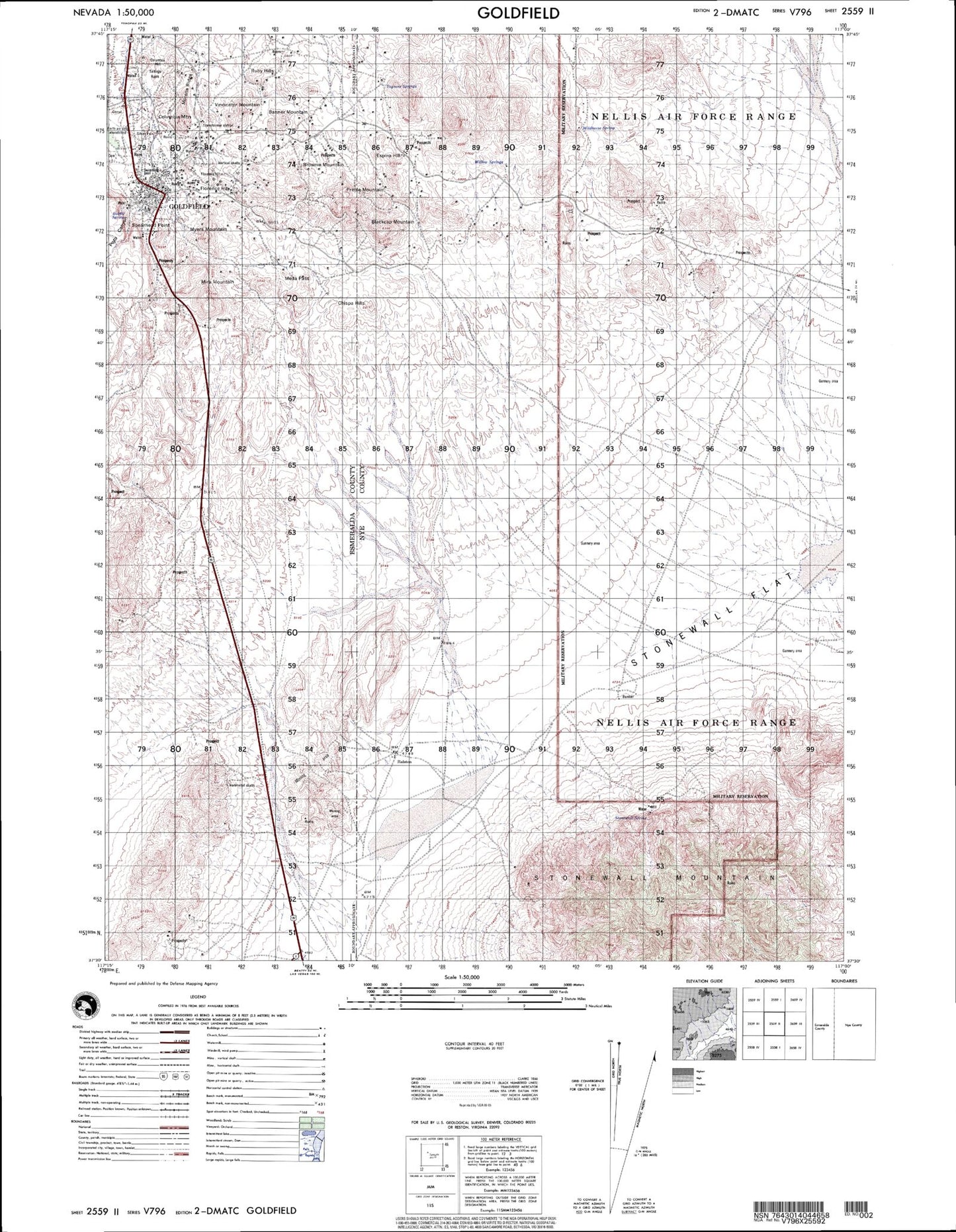 Goldfield Nevada Military 1:50,000 Map