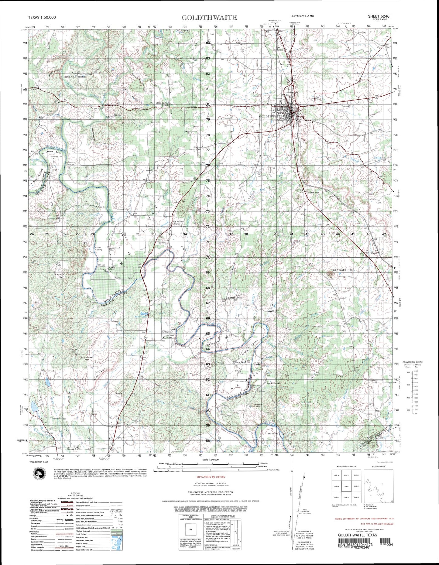 Goldthwaite Texas Military 1:50,000 Map