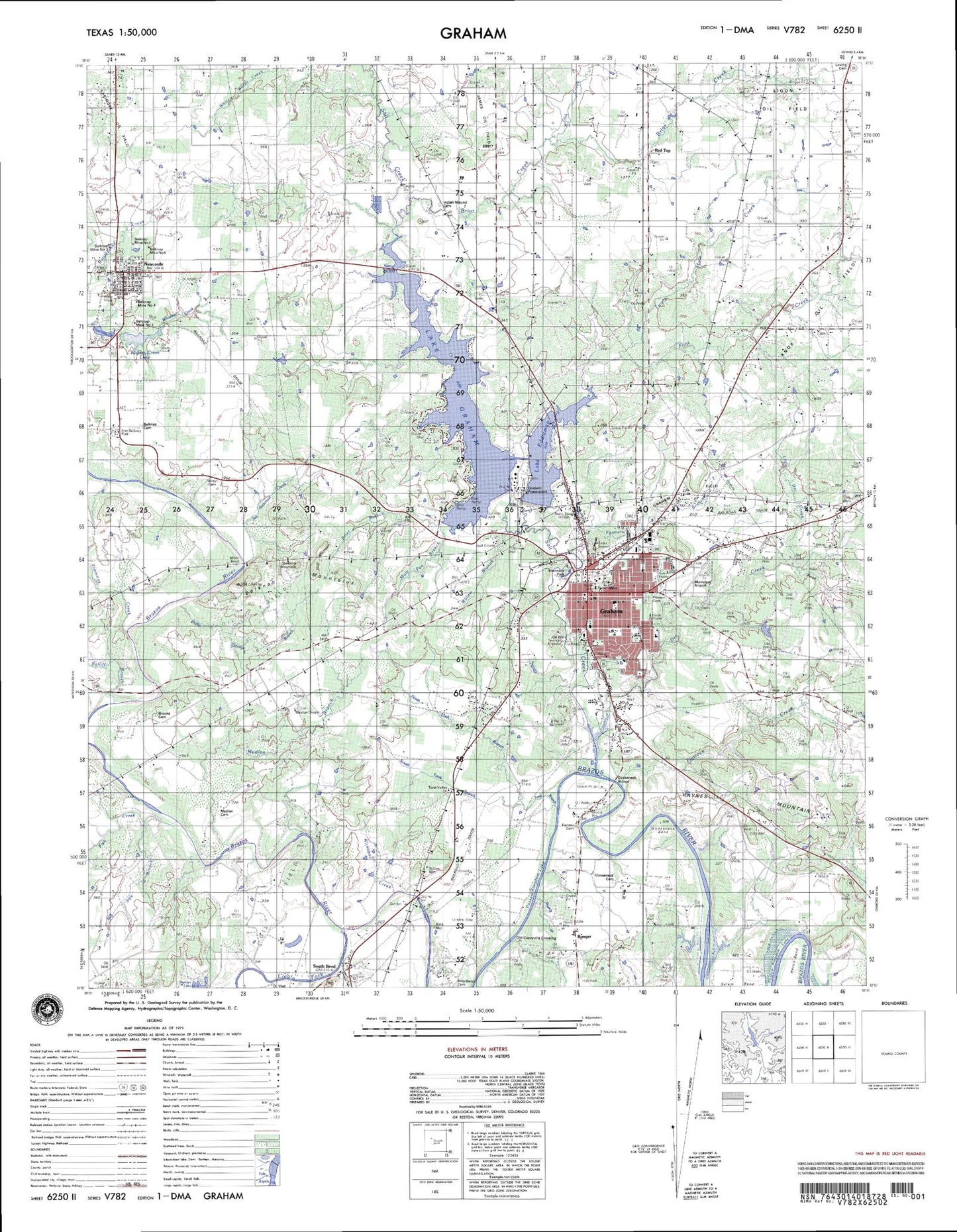 Graham Texas Military 1:50,000 Map