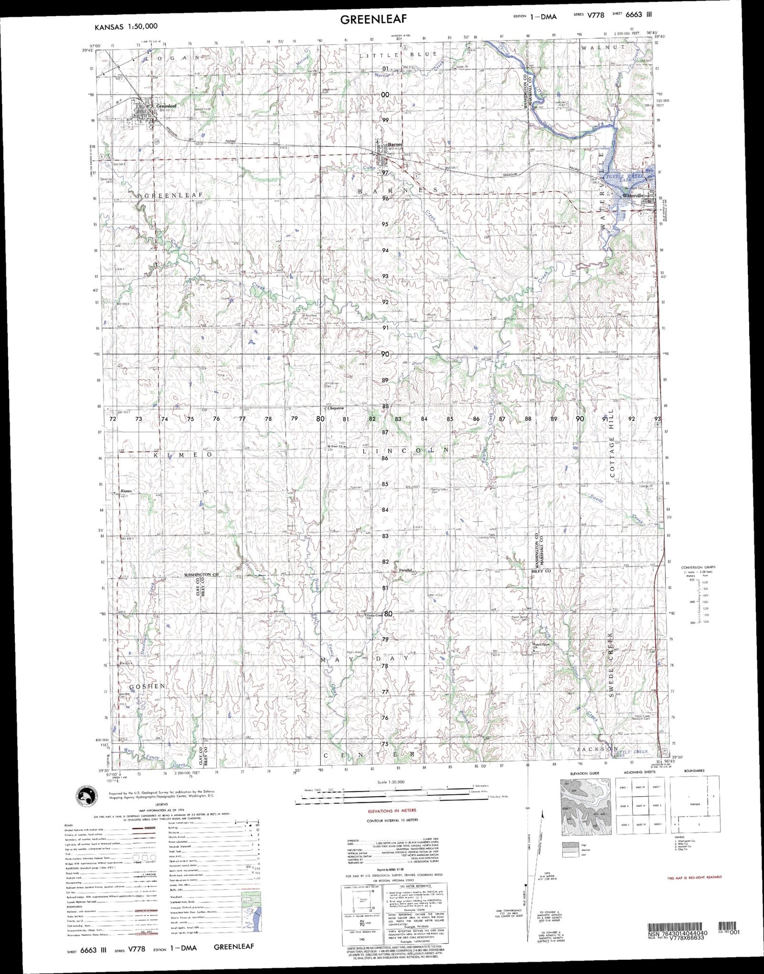 Greenleaf Kansas Military 1:50,000 Map