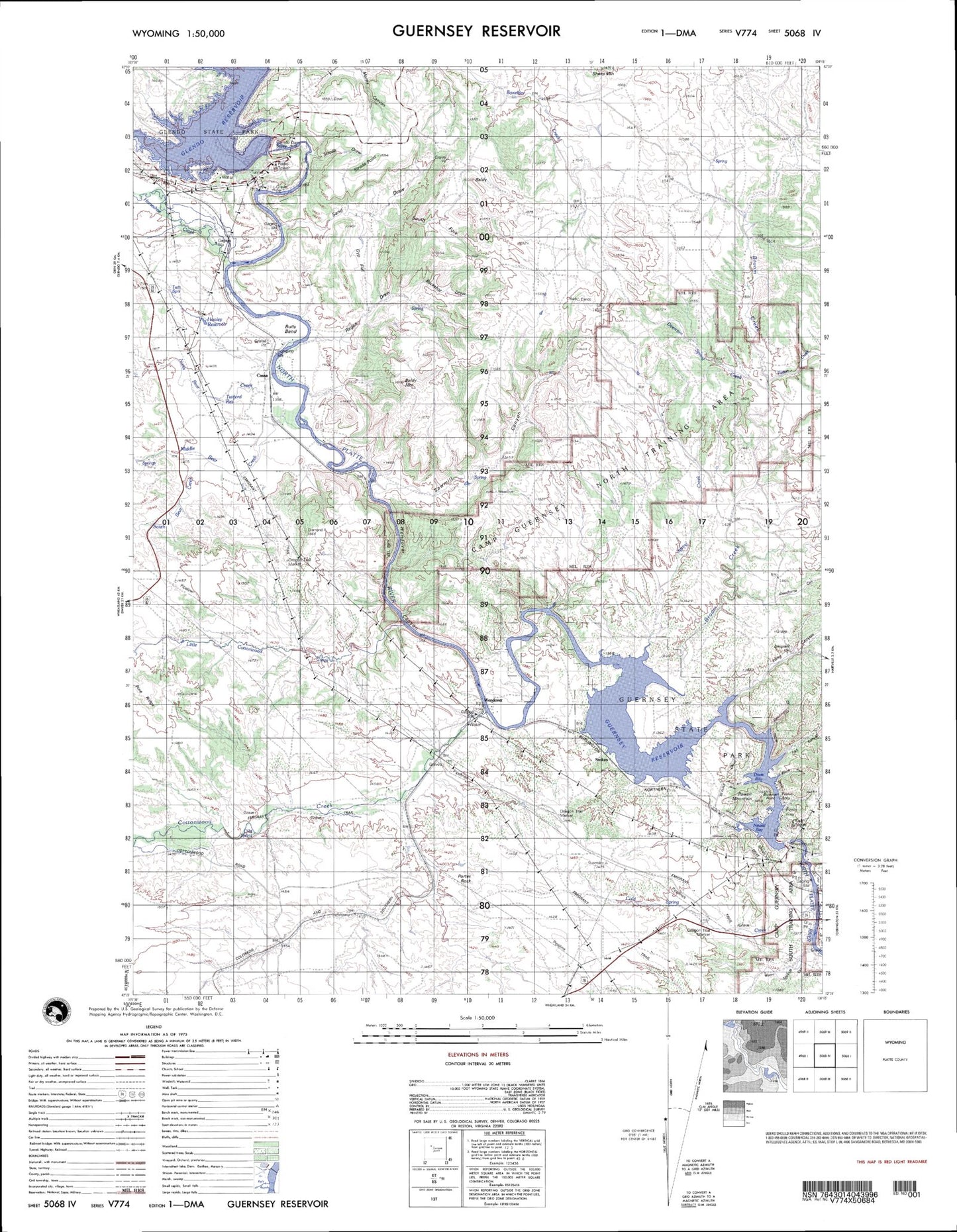 Guernsey Reservoir Wyoming Military 1:50,000 Map