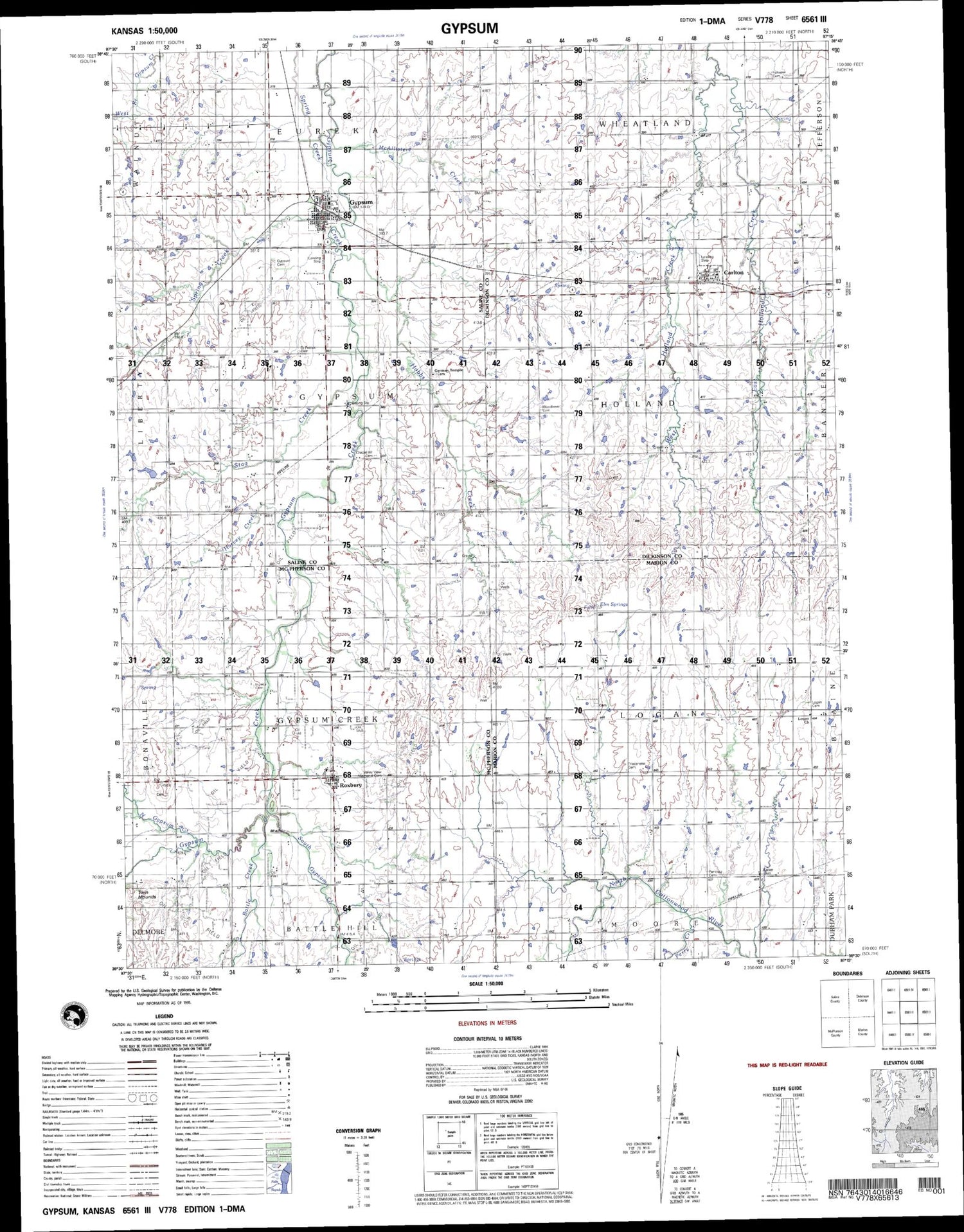 Gypsum Kansas Military 1:50,000 Map