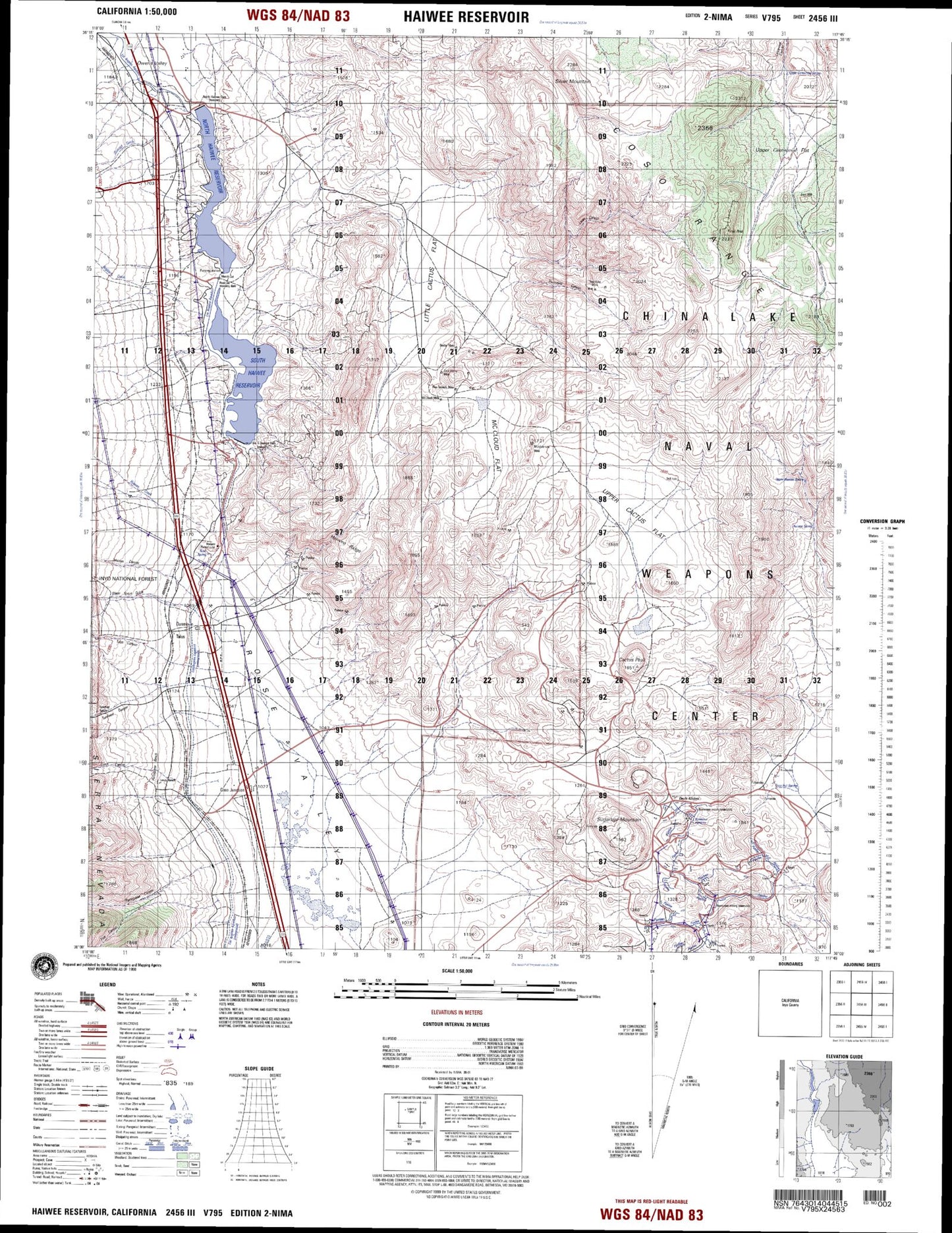 Haiwee Reservoir California Military 1:50,000 Map