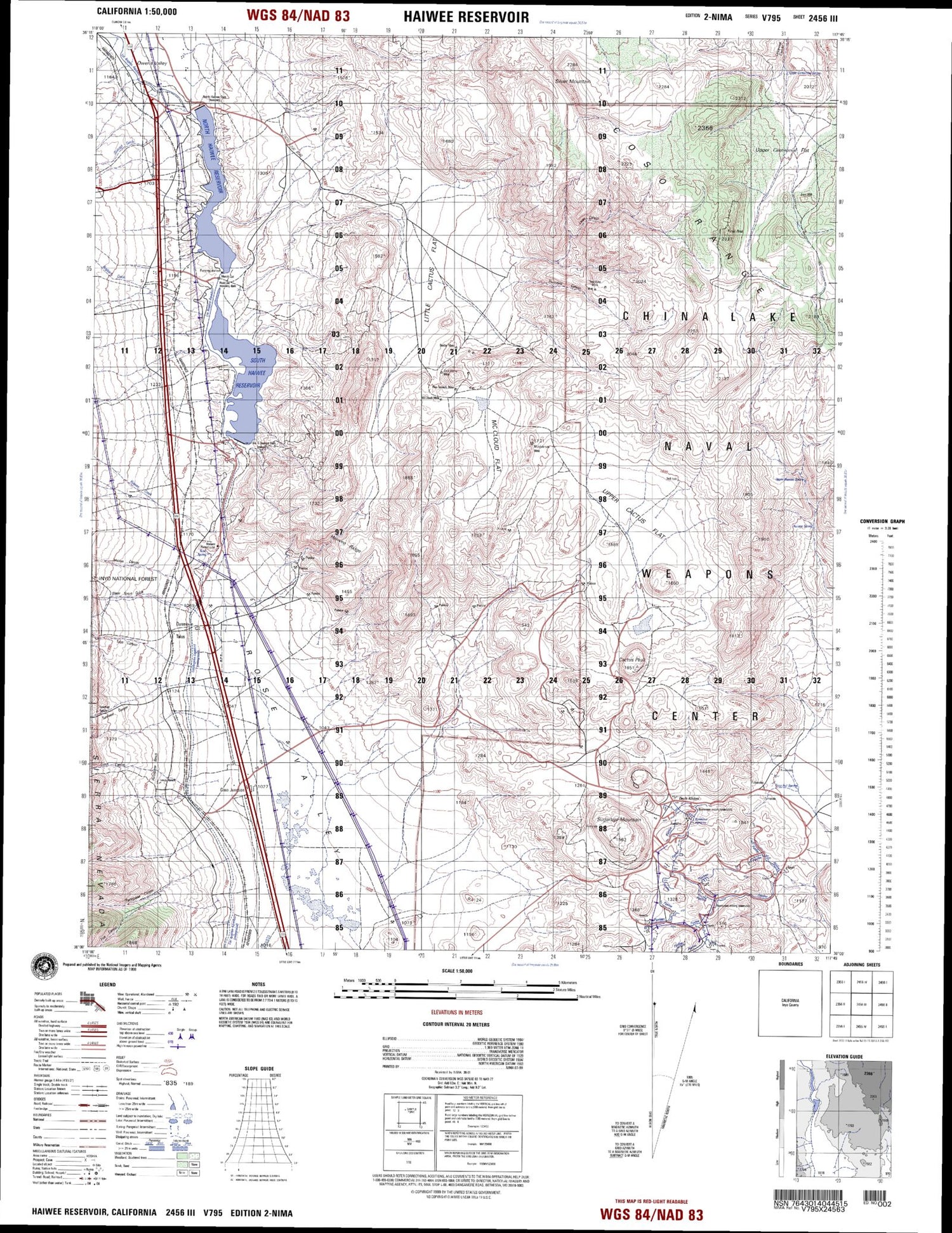 Haiwee Reservoir California Military 1:50,000 Map