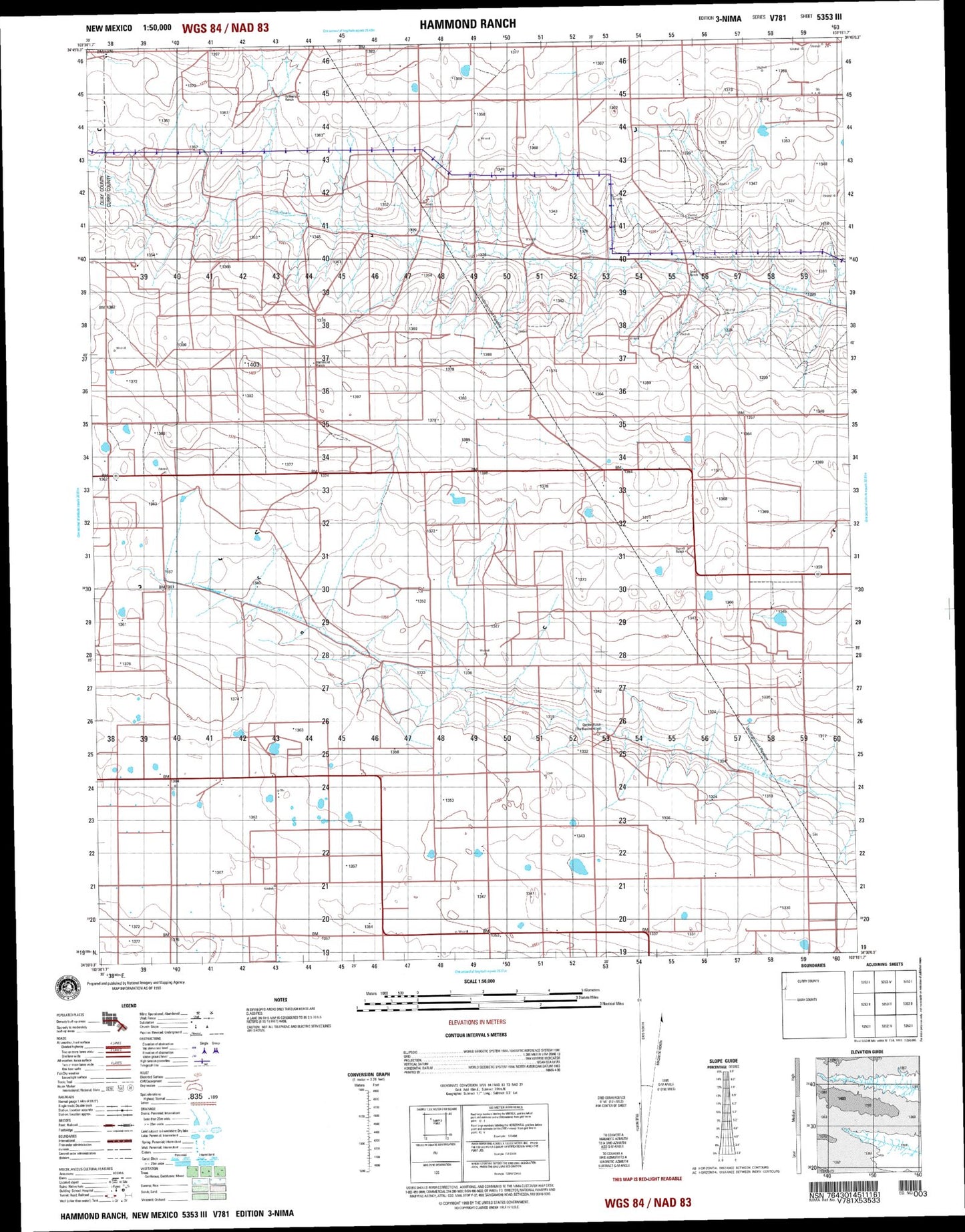 Hammond Ranch New Mexico Military 1:50,000 Map