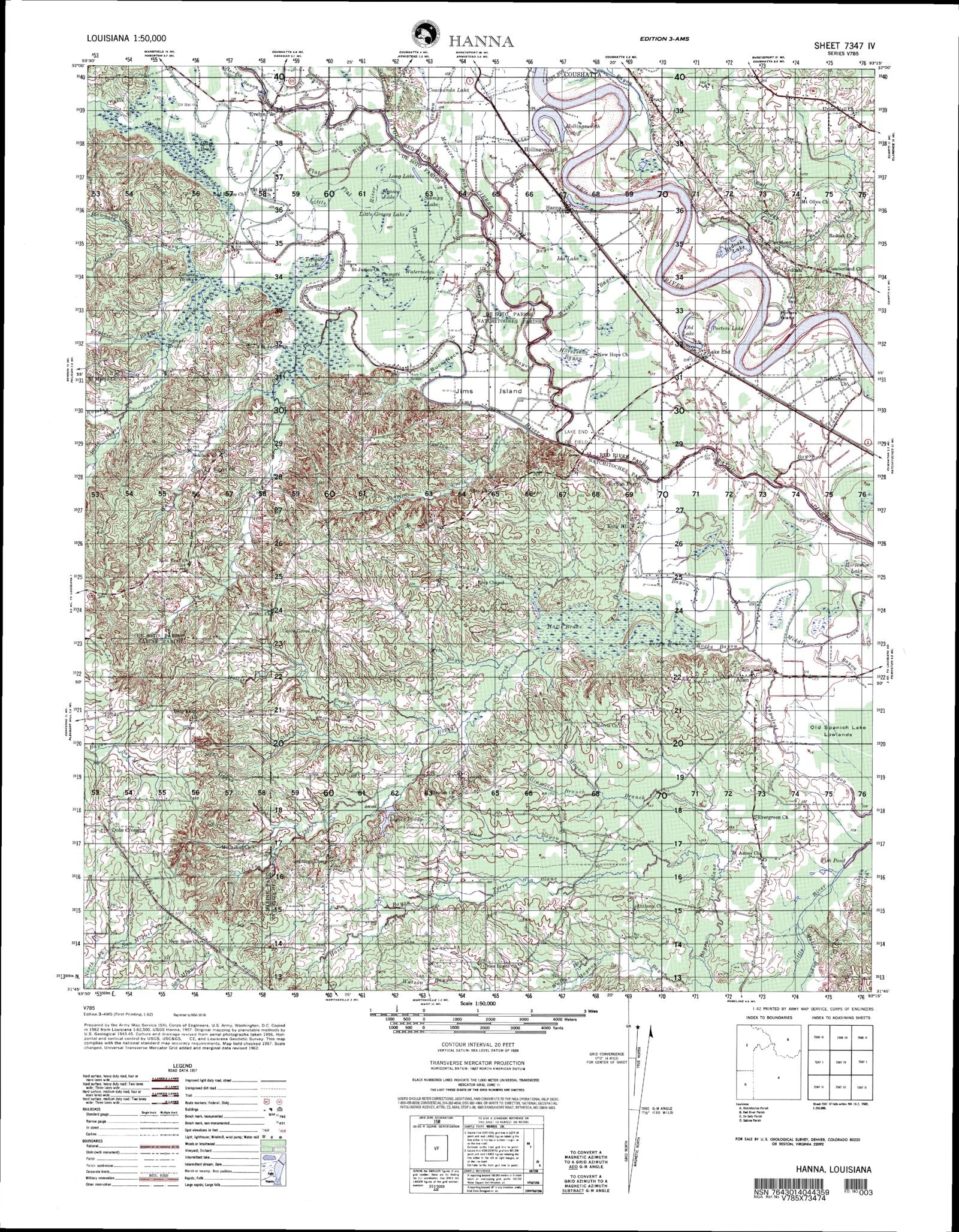Hanna Louisiana Military 1:50,000 Map – MyTopo Map Store