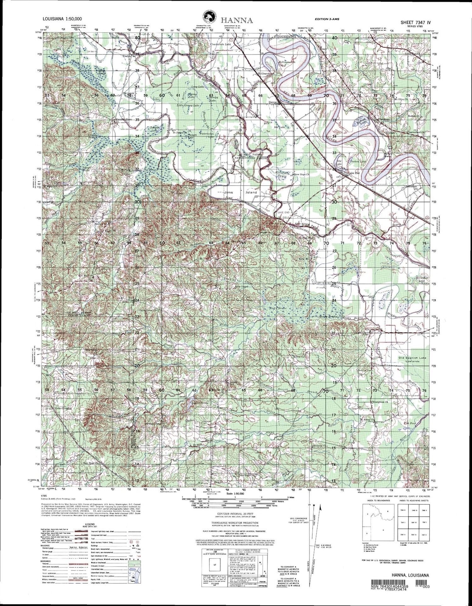 Hanna Louisiana Military 1:50,000 Map