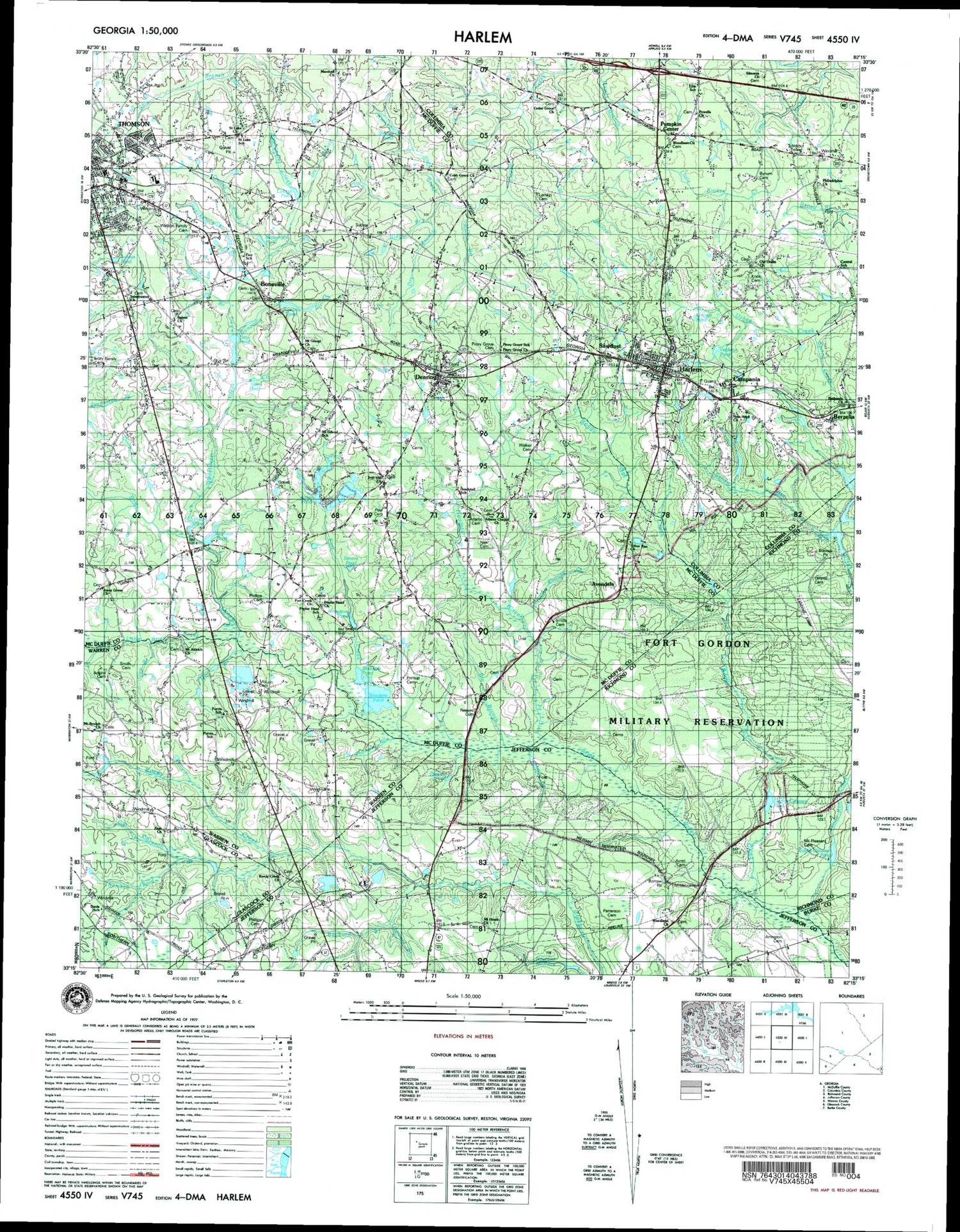 Harlem Georgia Military 1:50,000 Map