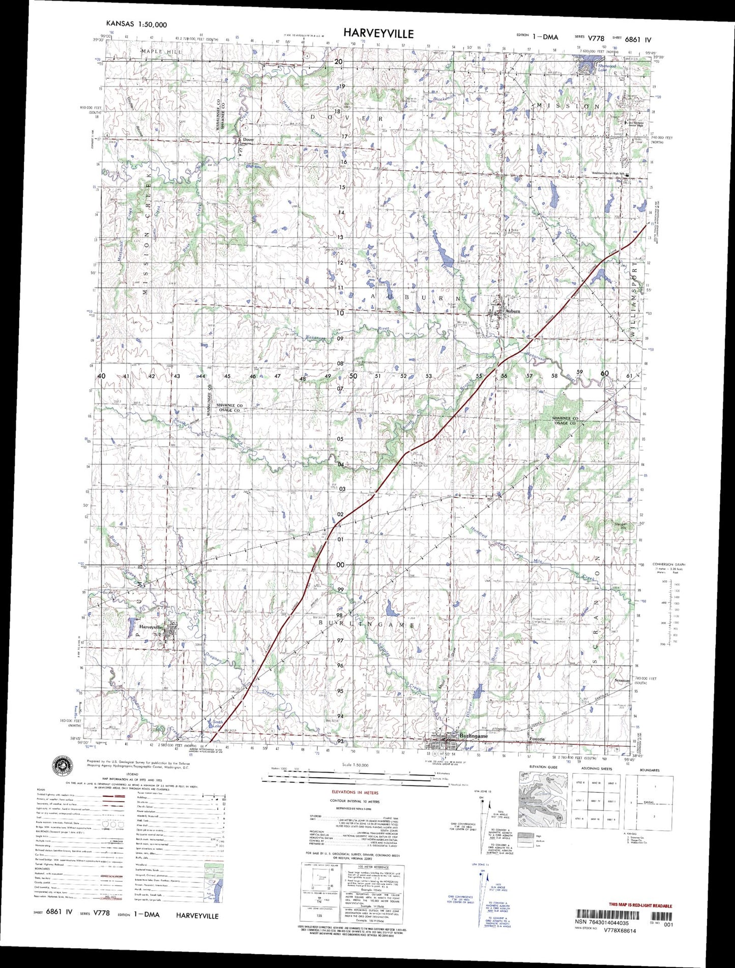 Harveyville Kansas Military 1:50,000 Map