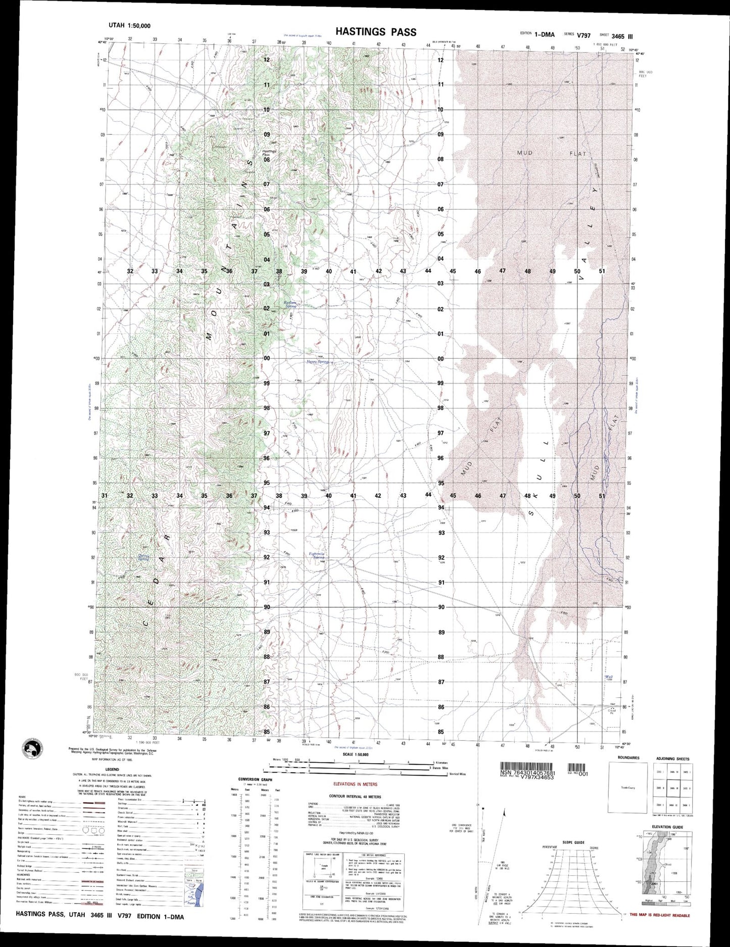 Hastings Pass Utah Military 1:50,000 Map