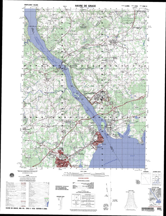 Havre De Grace Maryland Military 1:50,000 Map