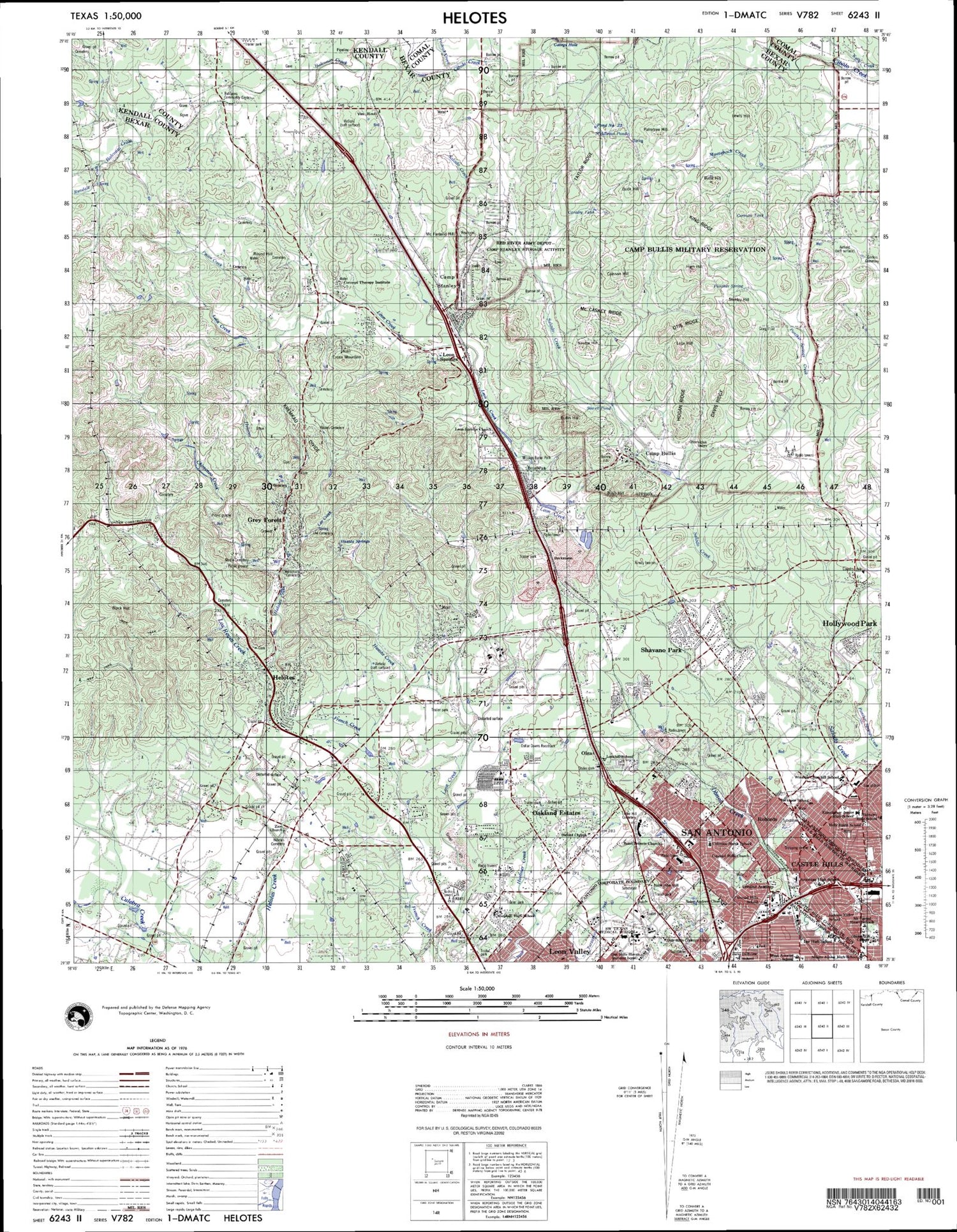 Helotes Texas Military 1:50,000 Map