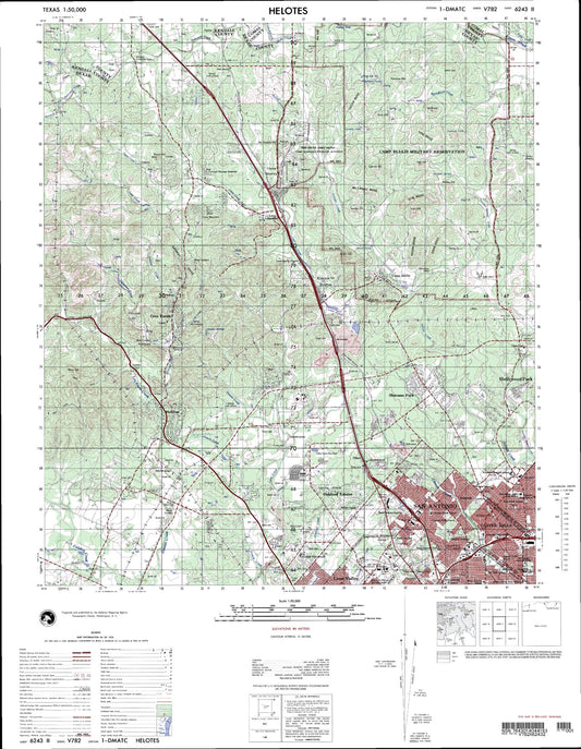 Helotes Texas Military 1:50,000 Map