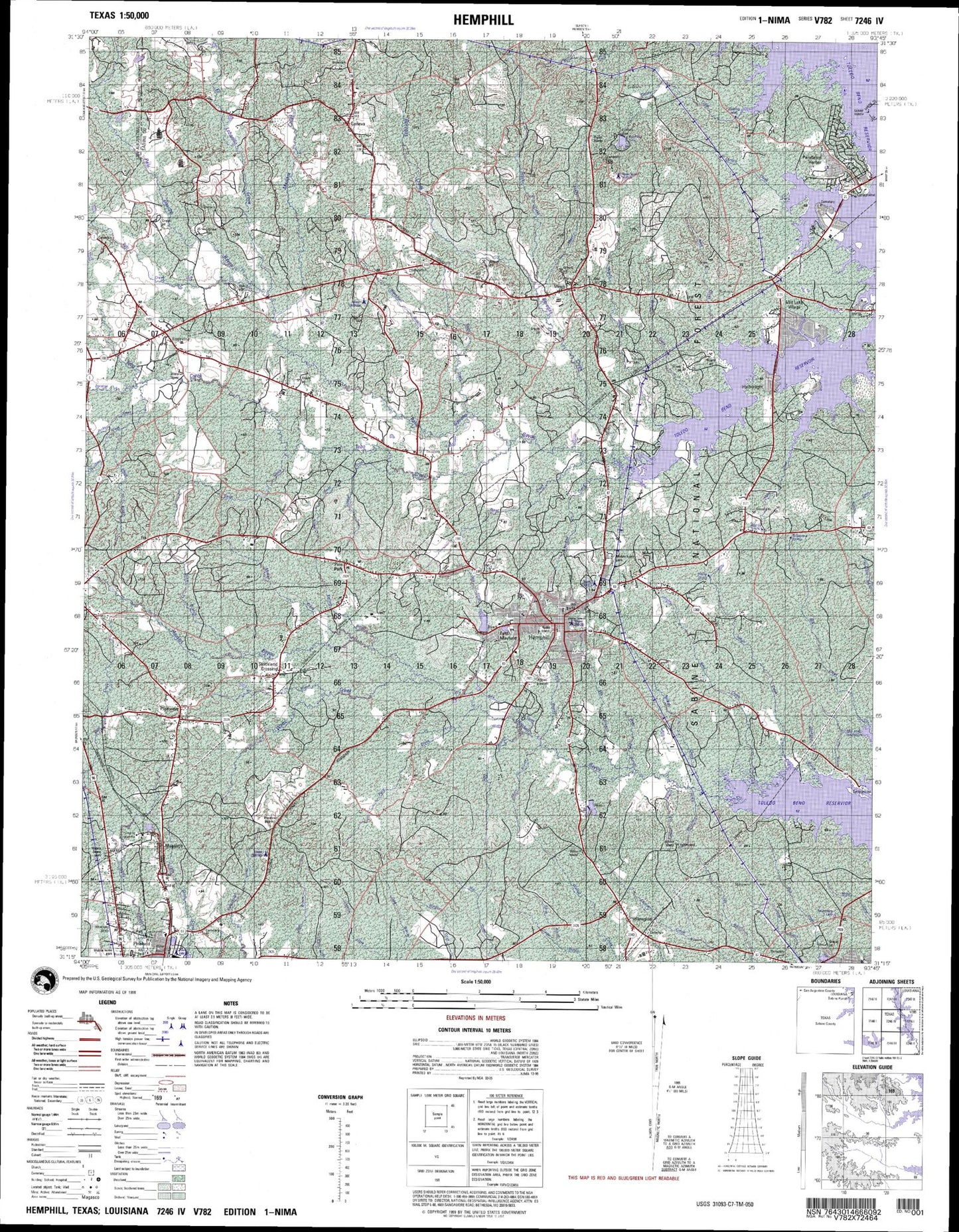 Hemphill Texas Military 1:50,000 Map