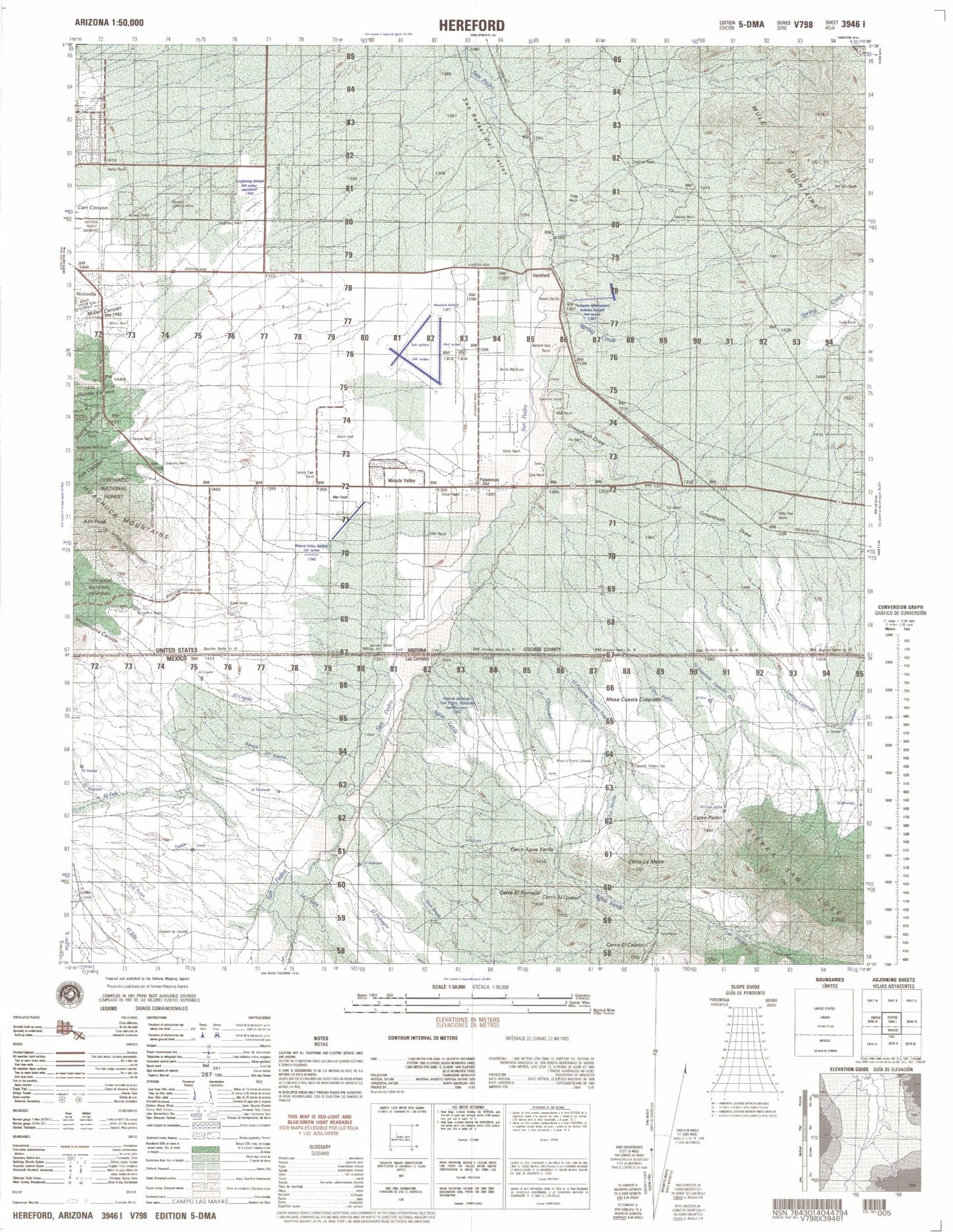 Hereford Arizona Military 1:50,000 Map