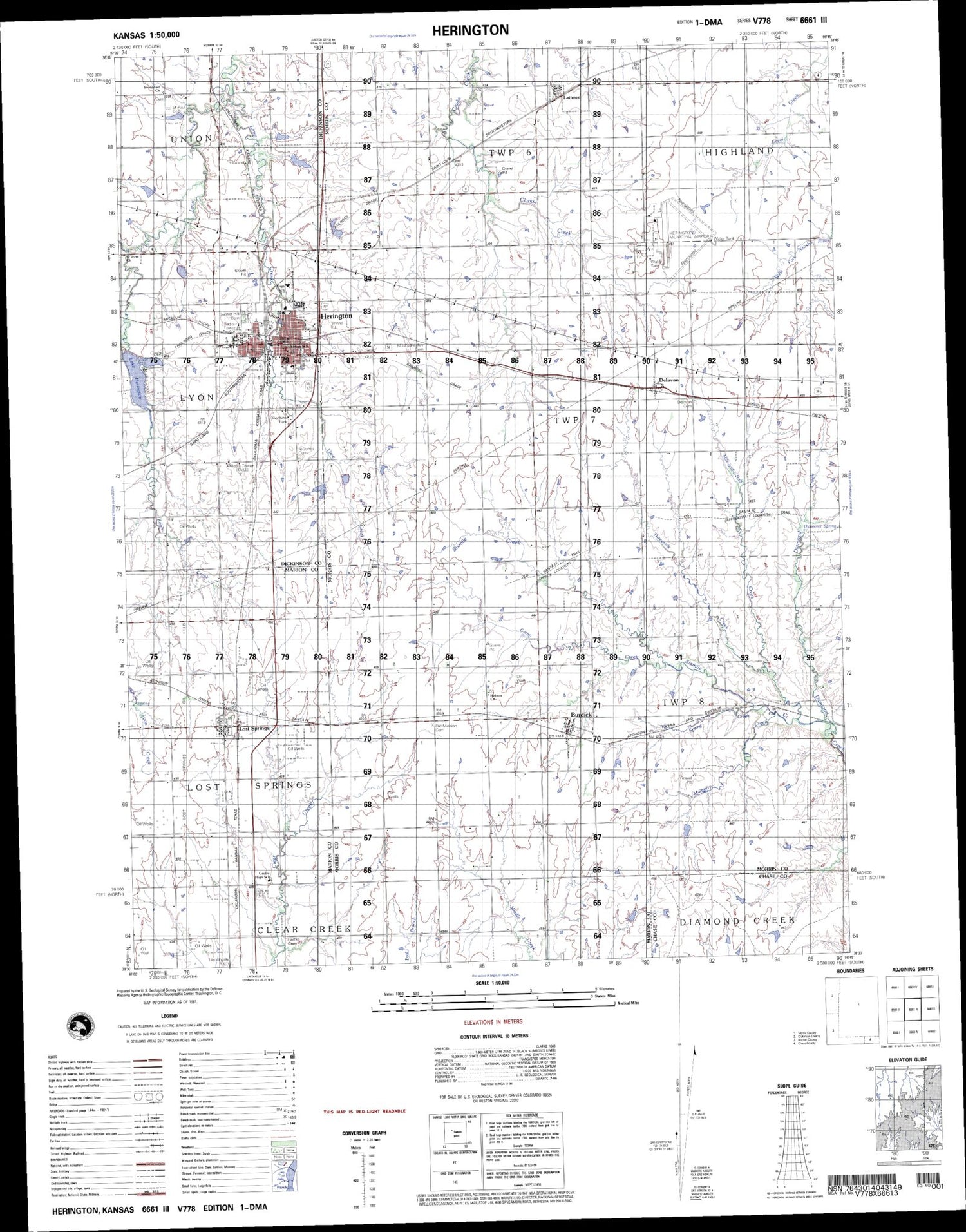 Herington Kansas Military 1:50,000 Map