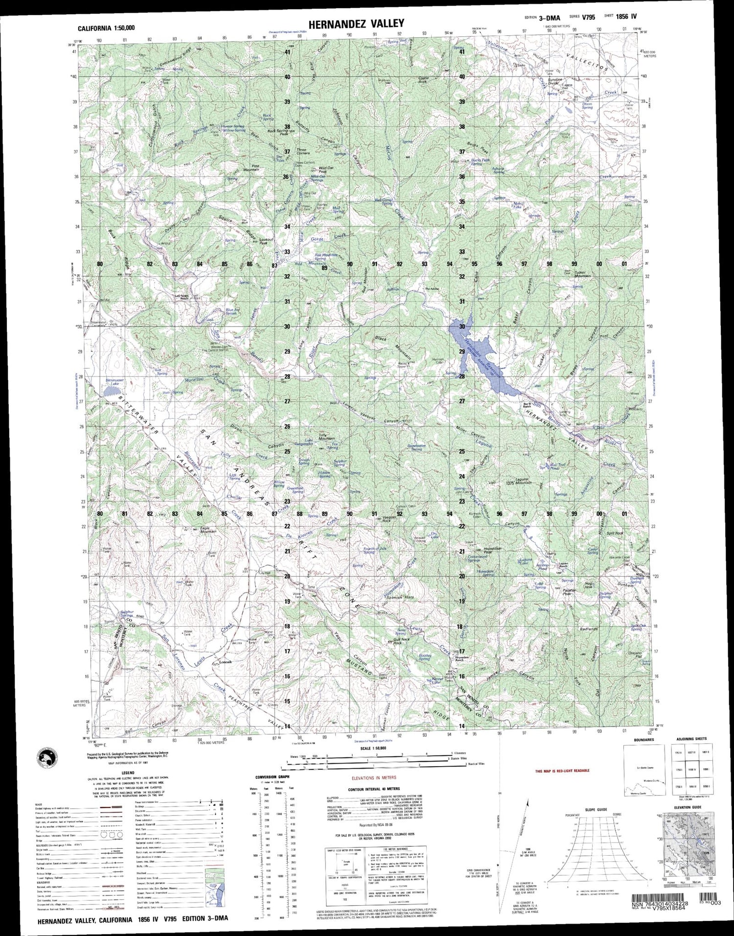 Hernandez Valley California Military 1:50,000 Map