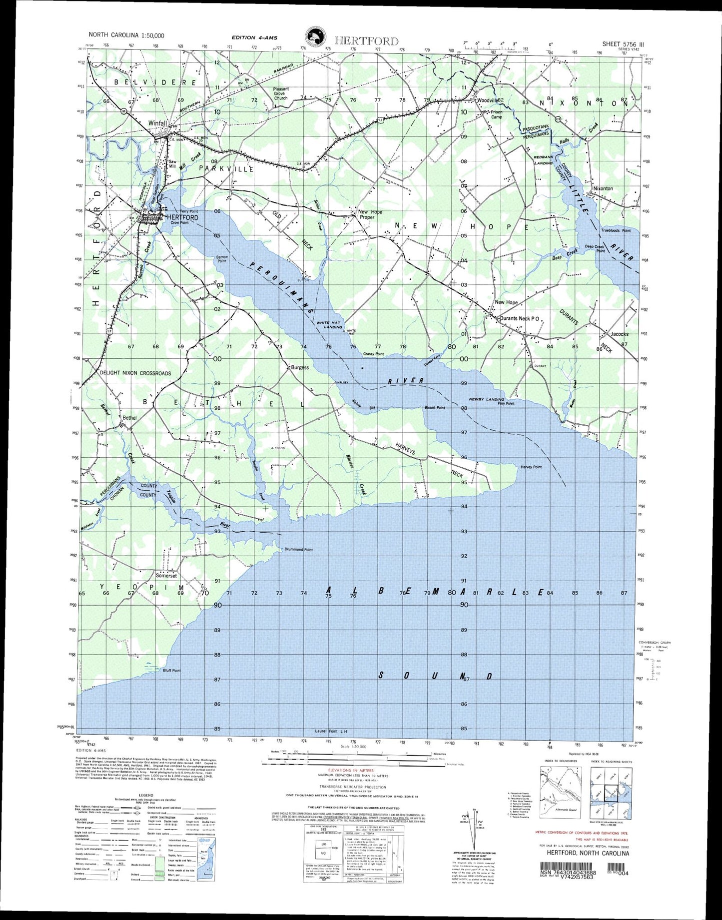 Hertford North Carolina Military 1:50,000 Map