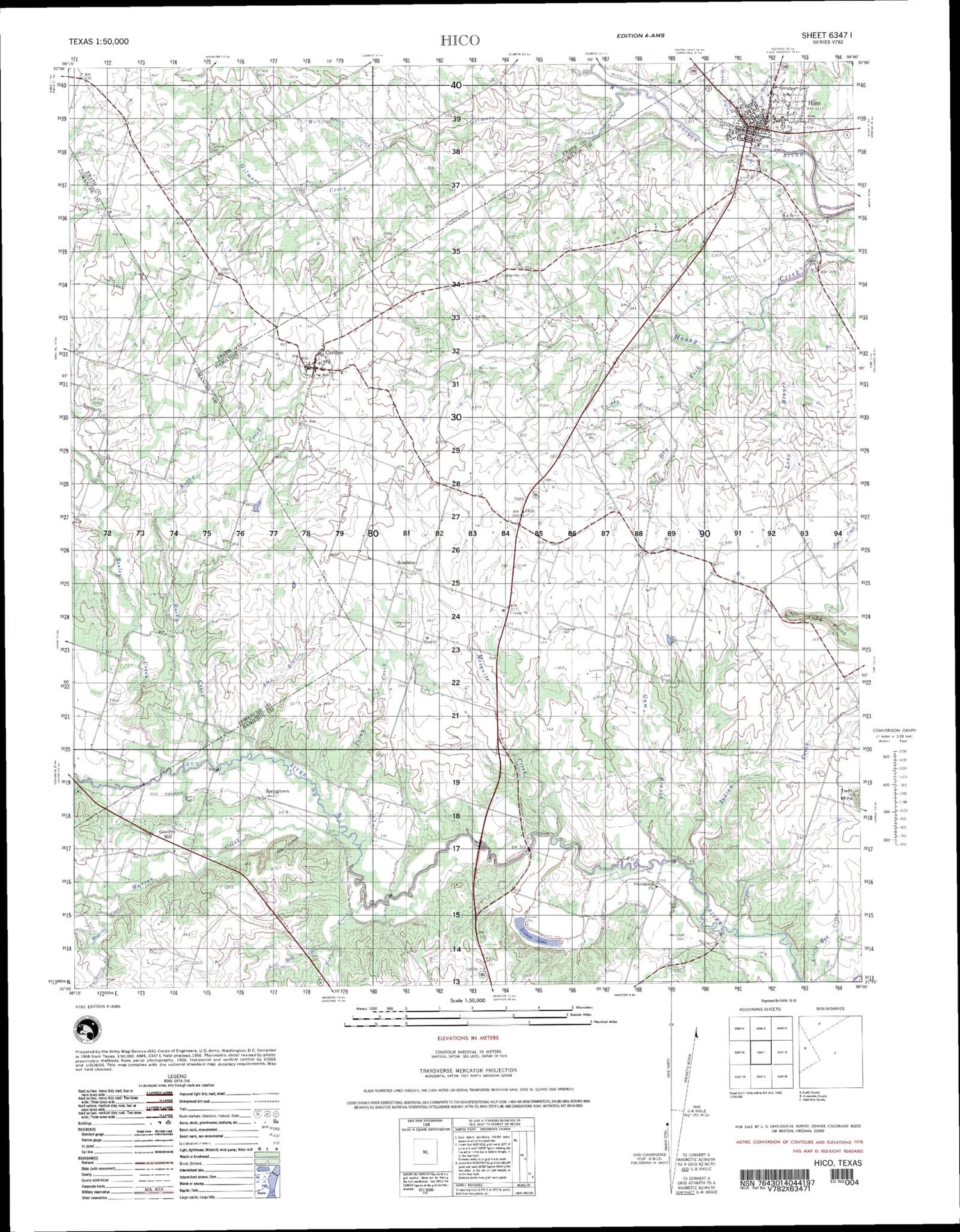 Hico Texas Military 1:50,000 Map