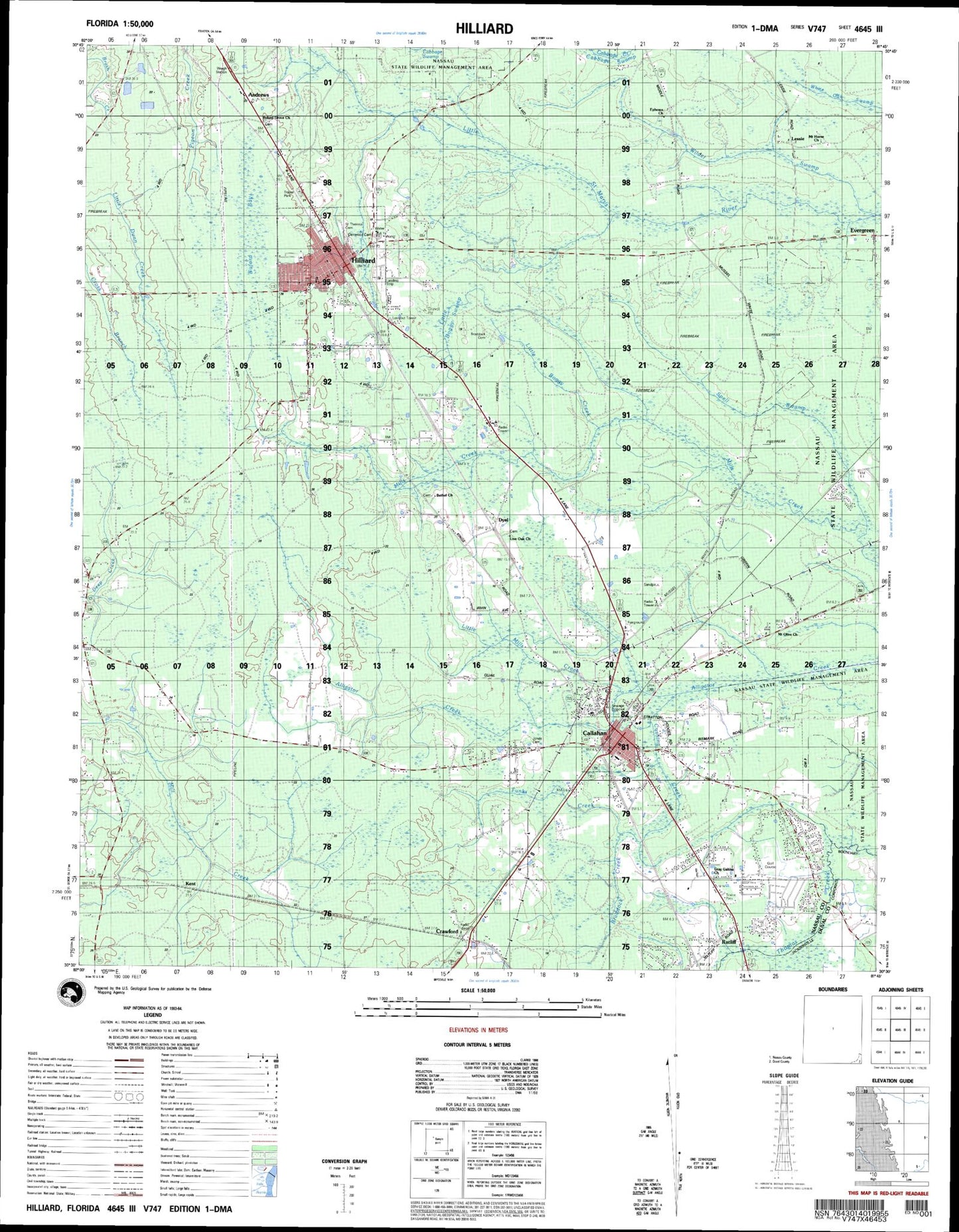 Hilliard Florida Military 1:50,000 Map