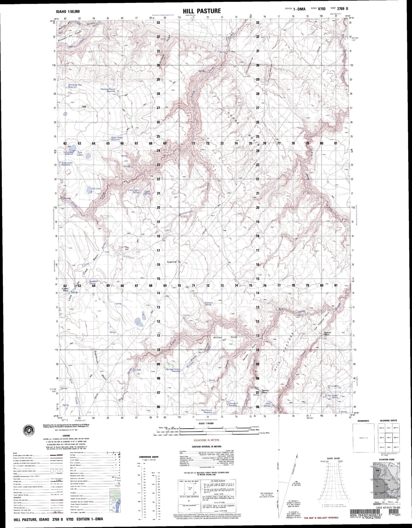 Hill Pasture Idaho Military 1:50,000 Map