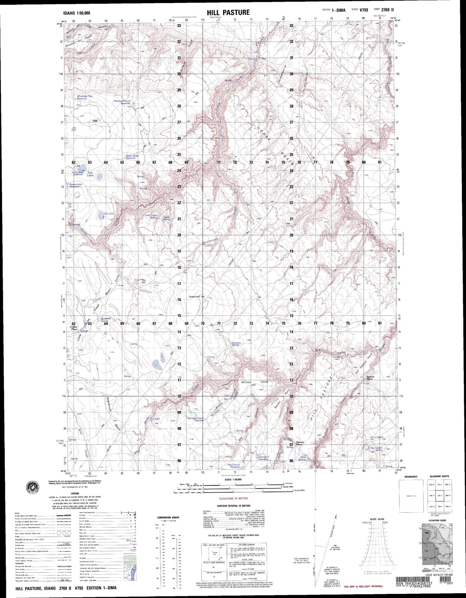 Hill Pasture Idaho Military 1:50,000 Map