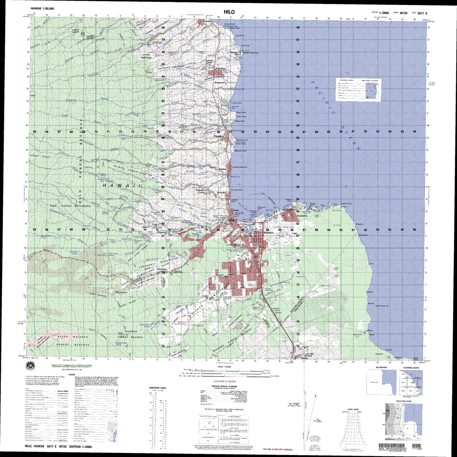 Hilo Hawaii Military 1:50,000 Map