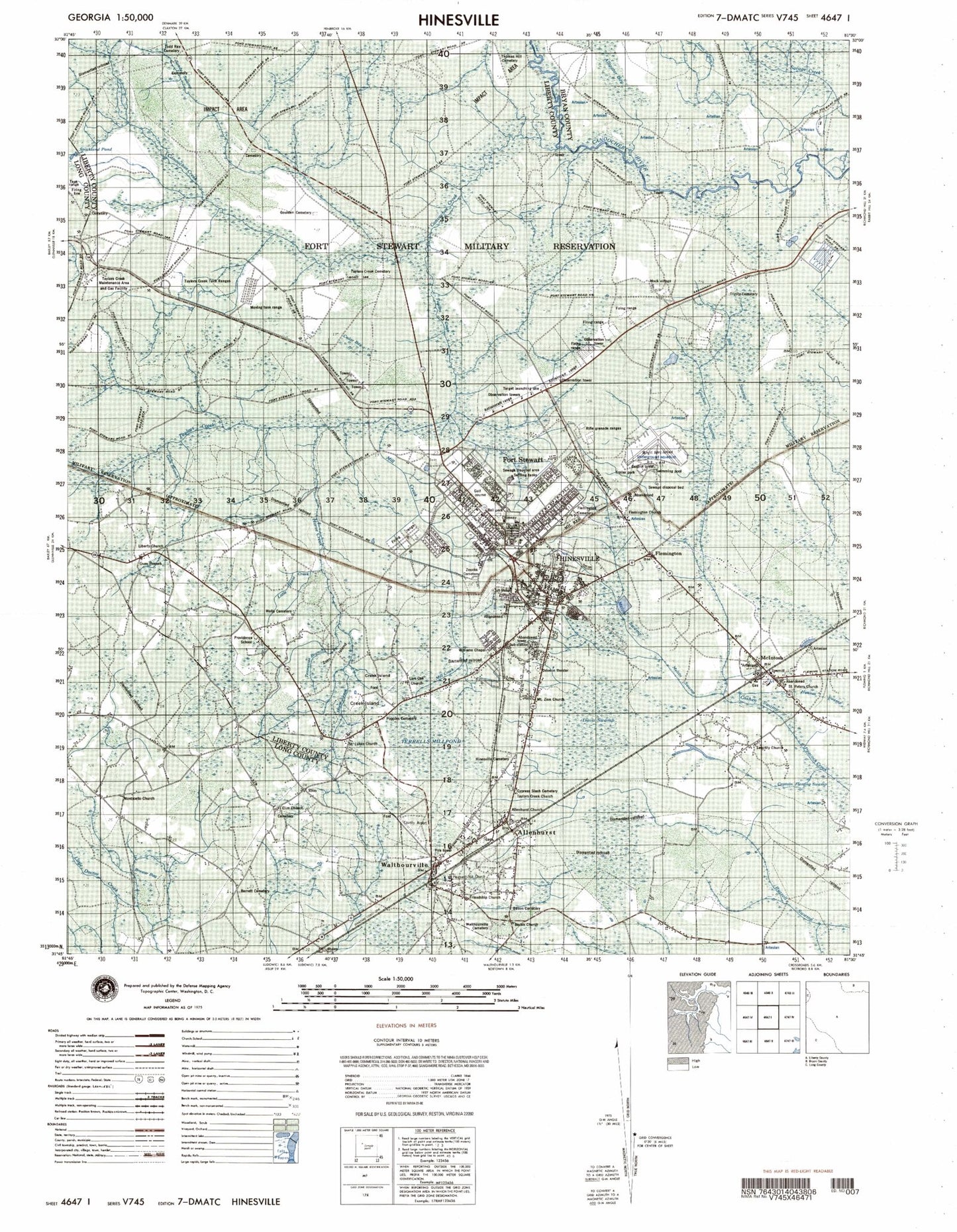 Hinesville Georgia Military 1:50,000 Map