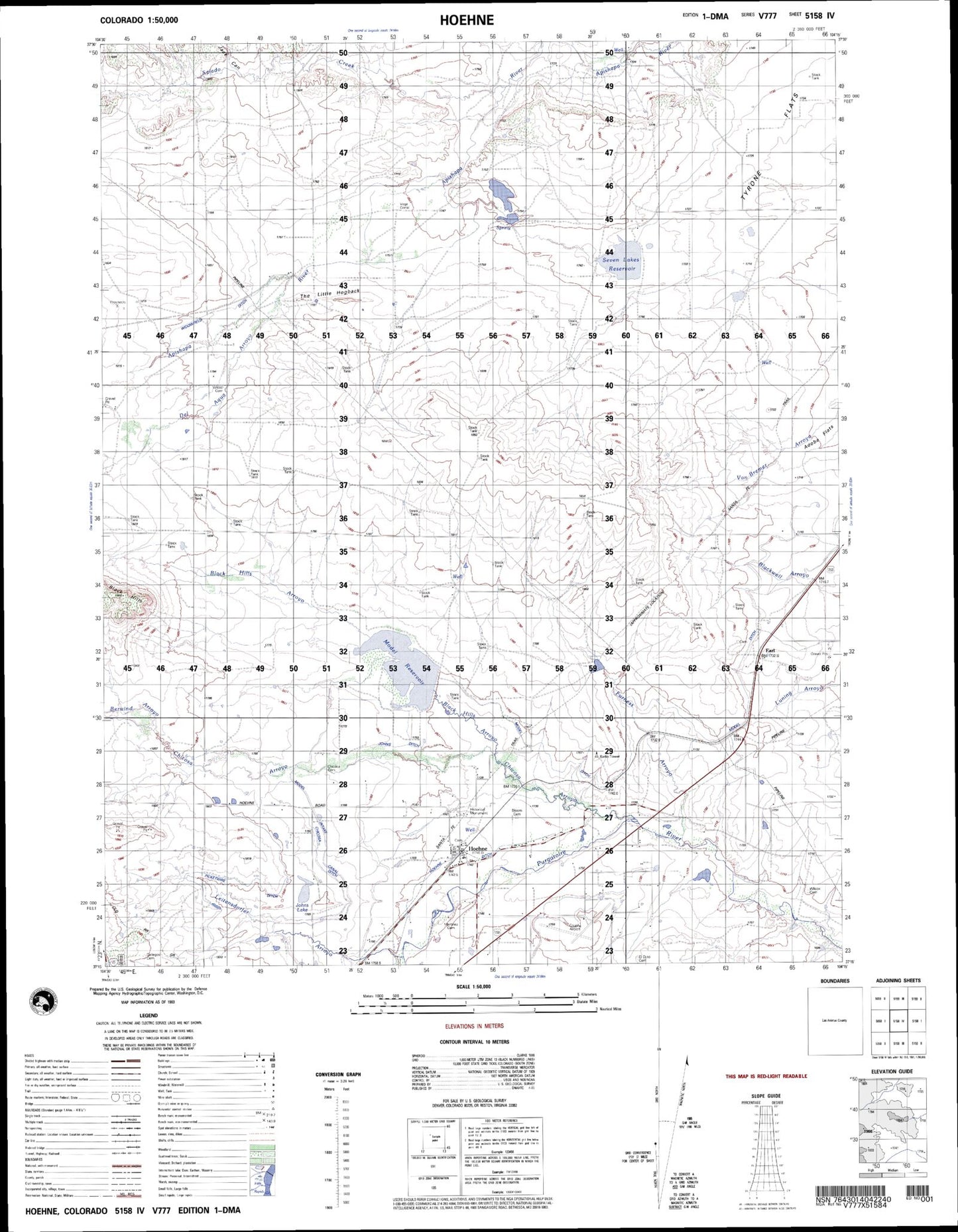 Hoehne Colorado Military 1:50,000 Map