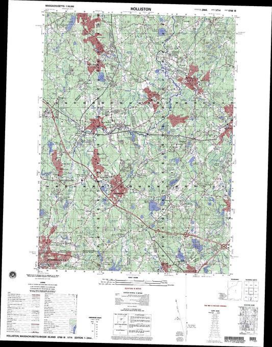 Holliston Massachusetts Military 1:50,000 Map