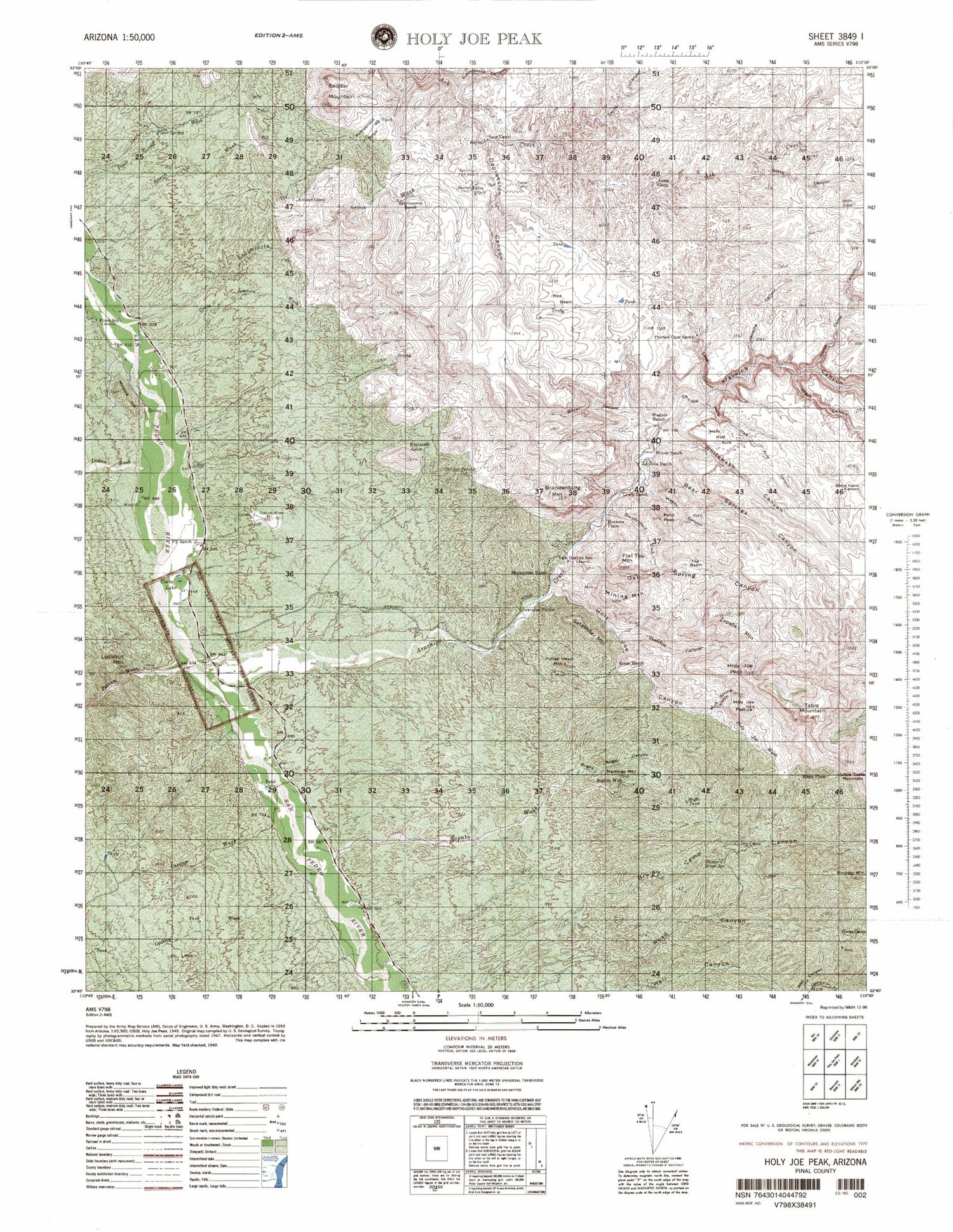 Holy Joe Peak Arizona Military 1:50,000 Map