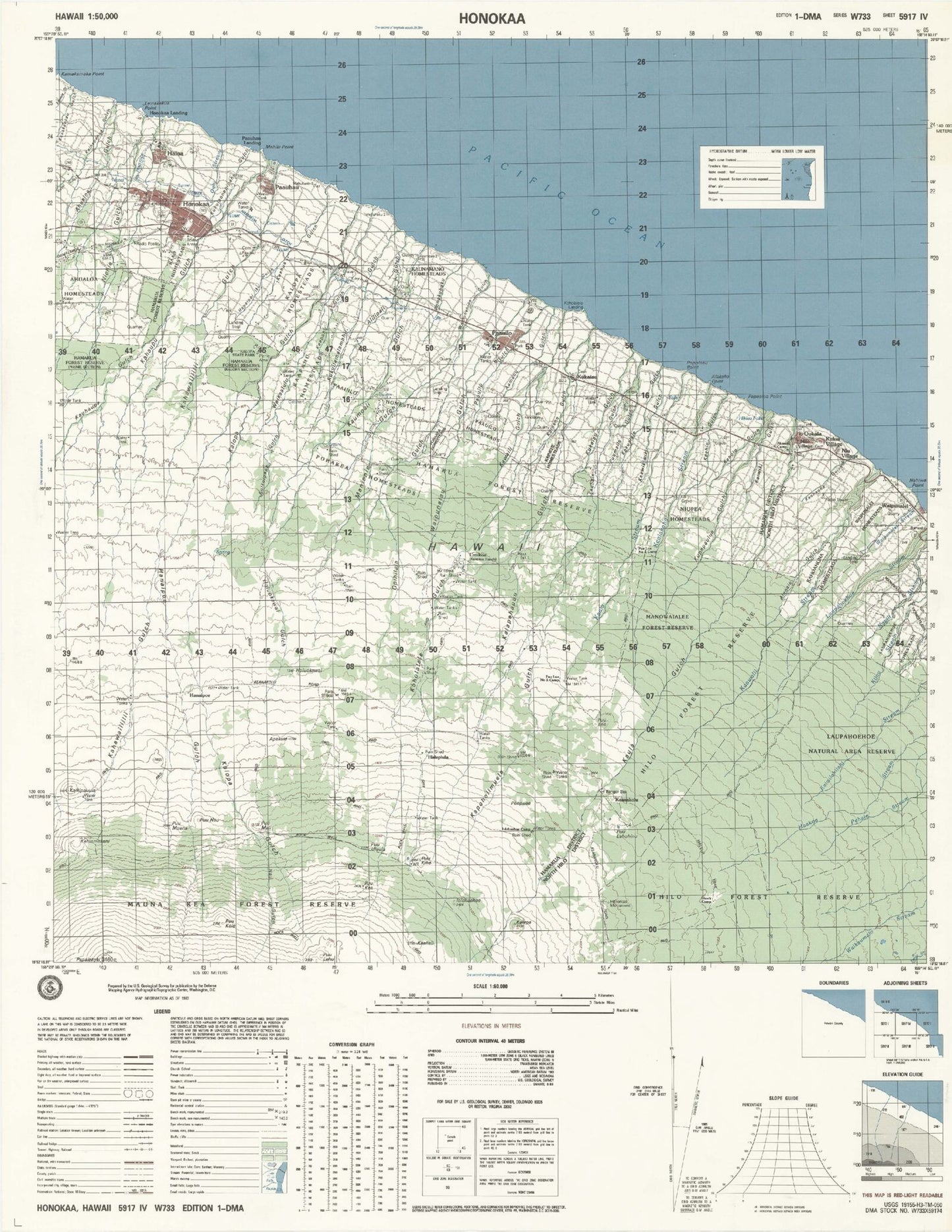 Honokaa Hawaii Military 1:50,000 Map